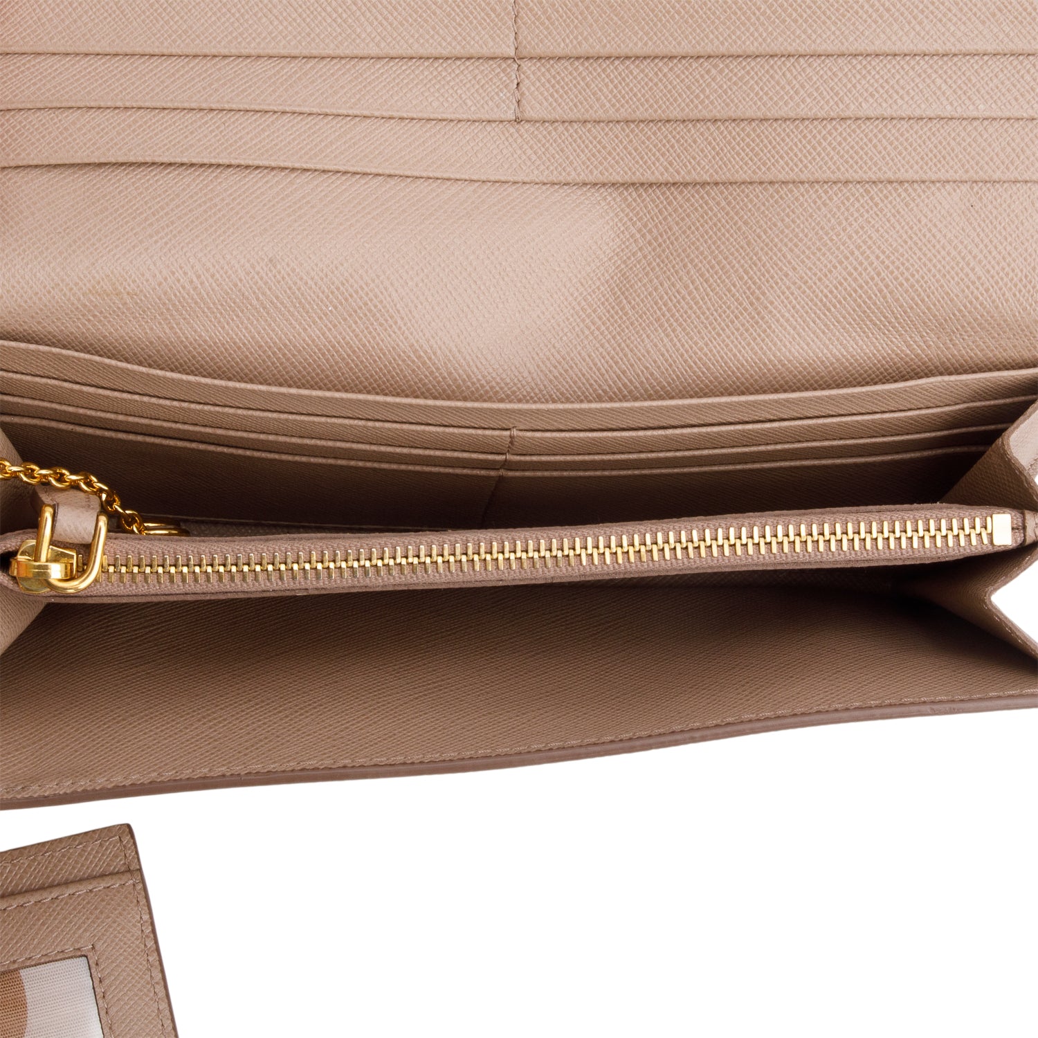 Prada Beige Saffiano Monochrome Continental Wallet w/ Card Holder