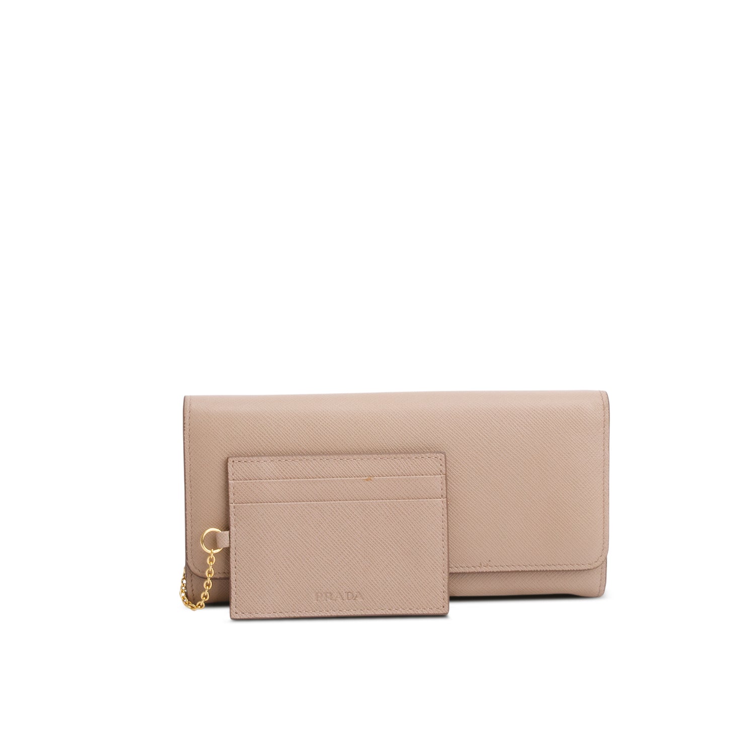 Prada Beige Saffiano Monochrome Continental Wallet w/ Card Holder