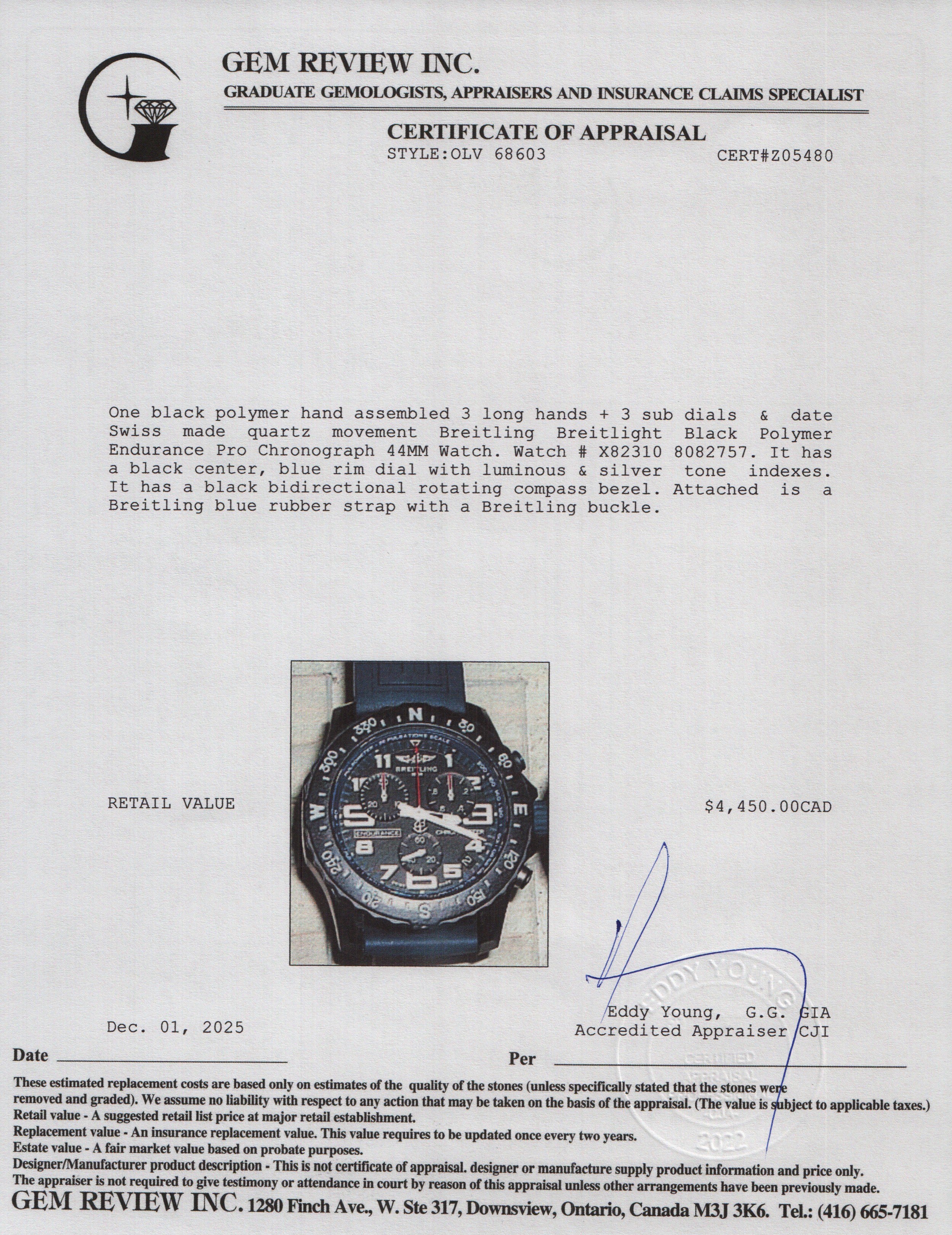 Breitling Breitlight Black Polymer Endurance Pro 44 MM Watch Black & Blue X82310 w/ Box & Papers