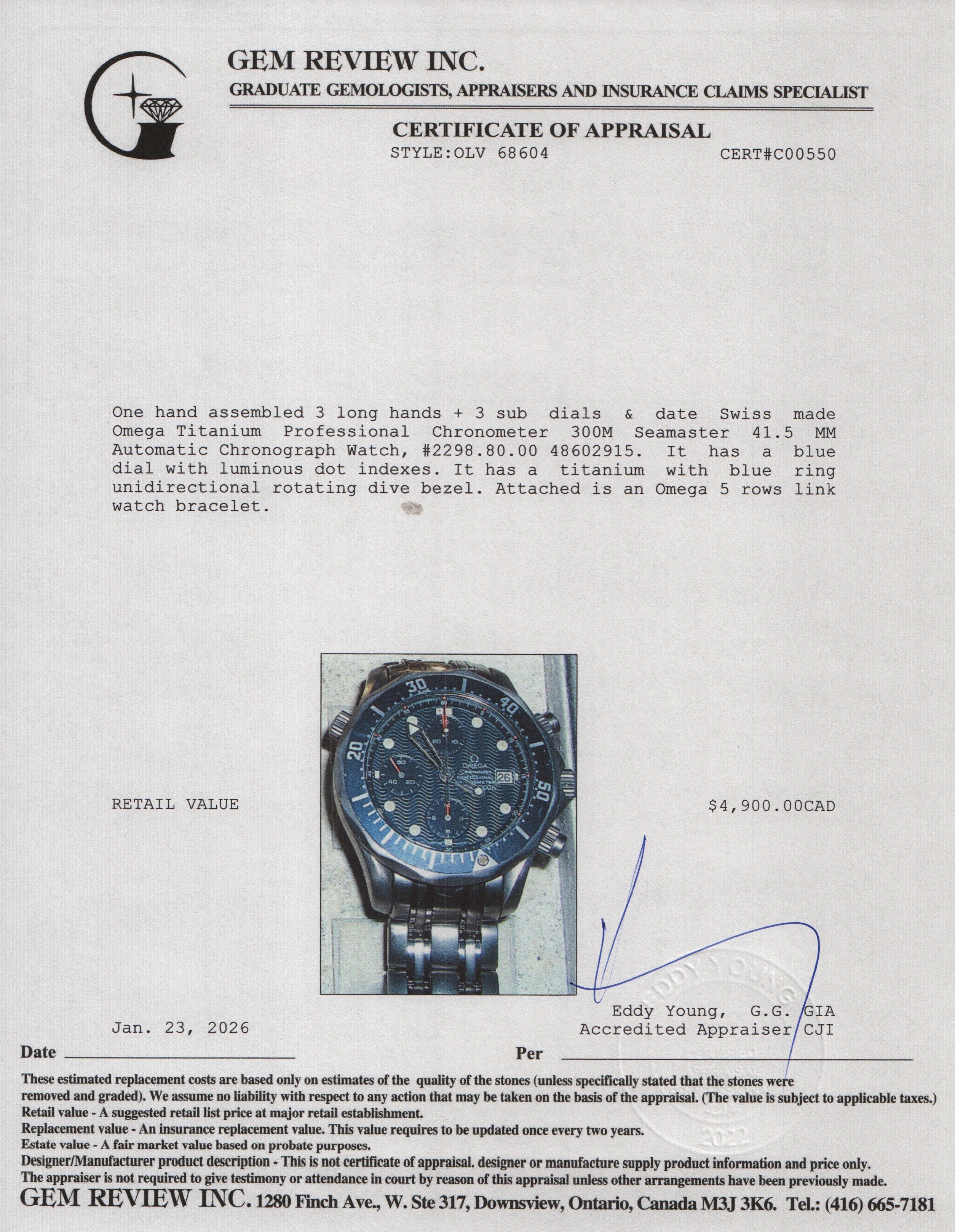 Omega Titanium Professional Chronometer 300M Seamaster 41.5 MM Automatic Chronograph Watch