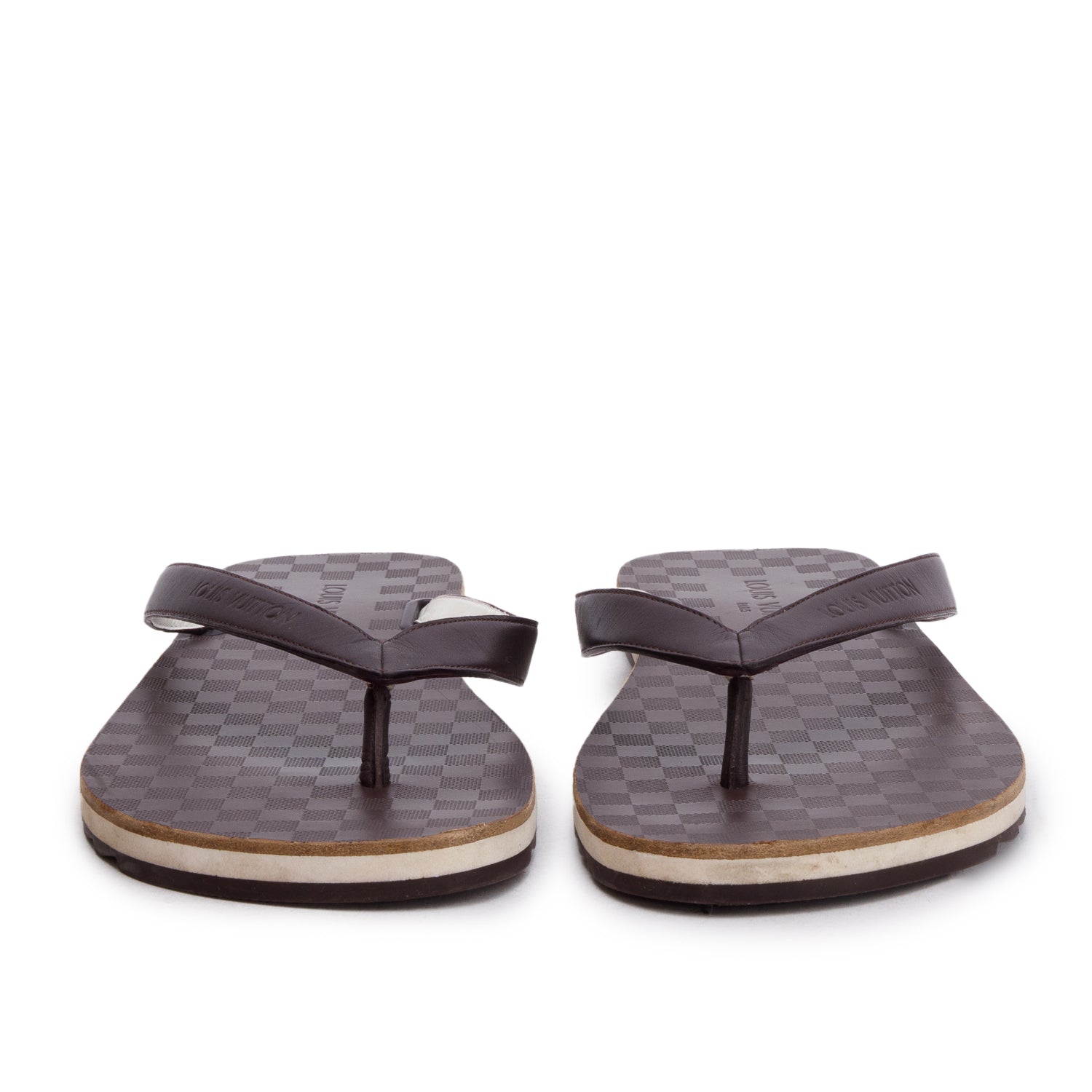 Louis Vuitton Brown Leather Flip Flops, Men's Size 10 w/ Box
