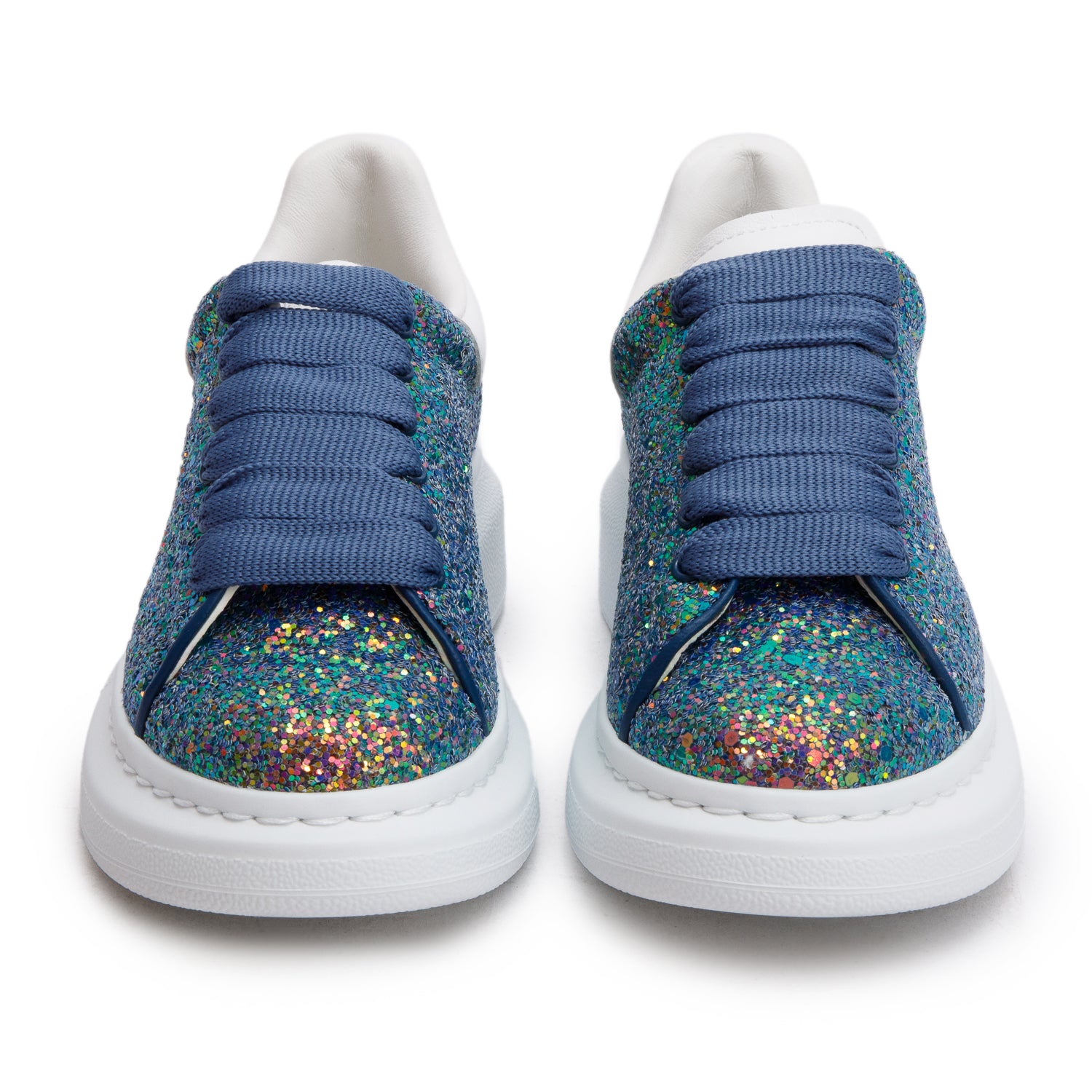 Alexander McQueen White Leather Glitter Disco Kid's Sneakers, Size 30 w/ Box