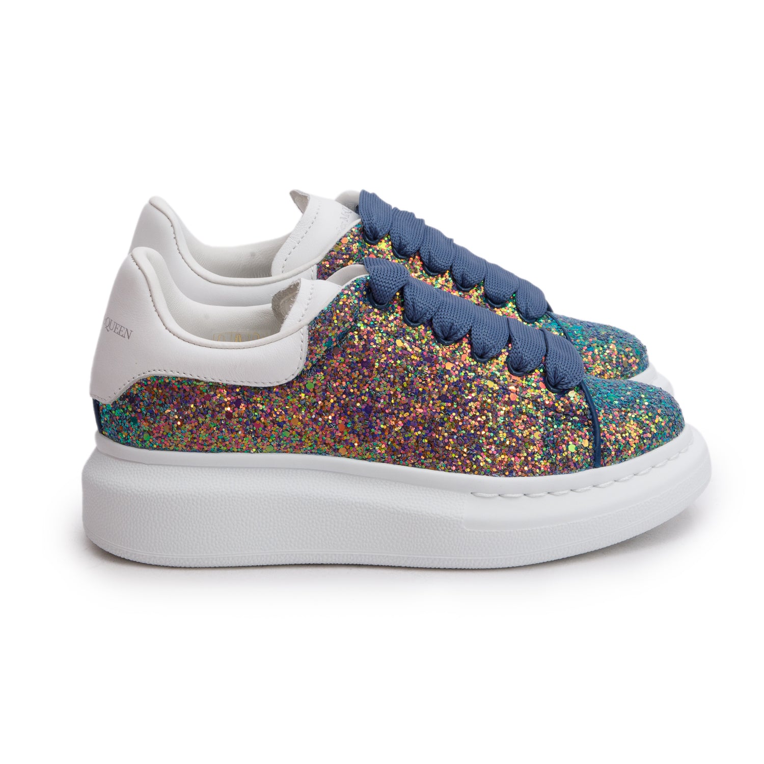 Alexander McQueen White Leather Glitter Disco Kid's Sneakers, Size 30 w/ Box