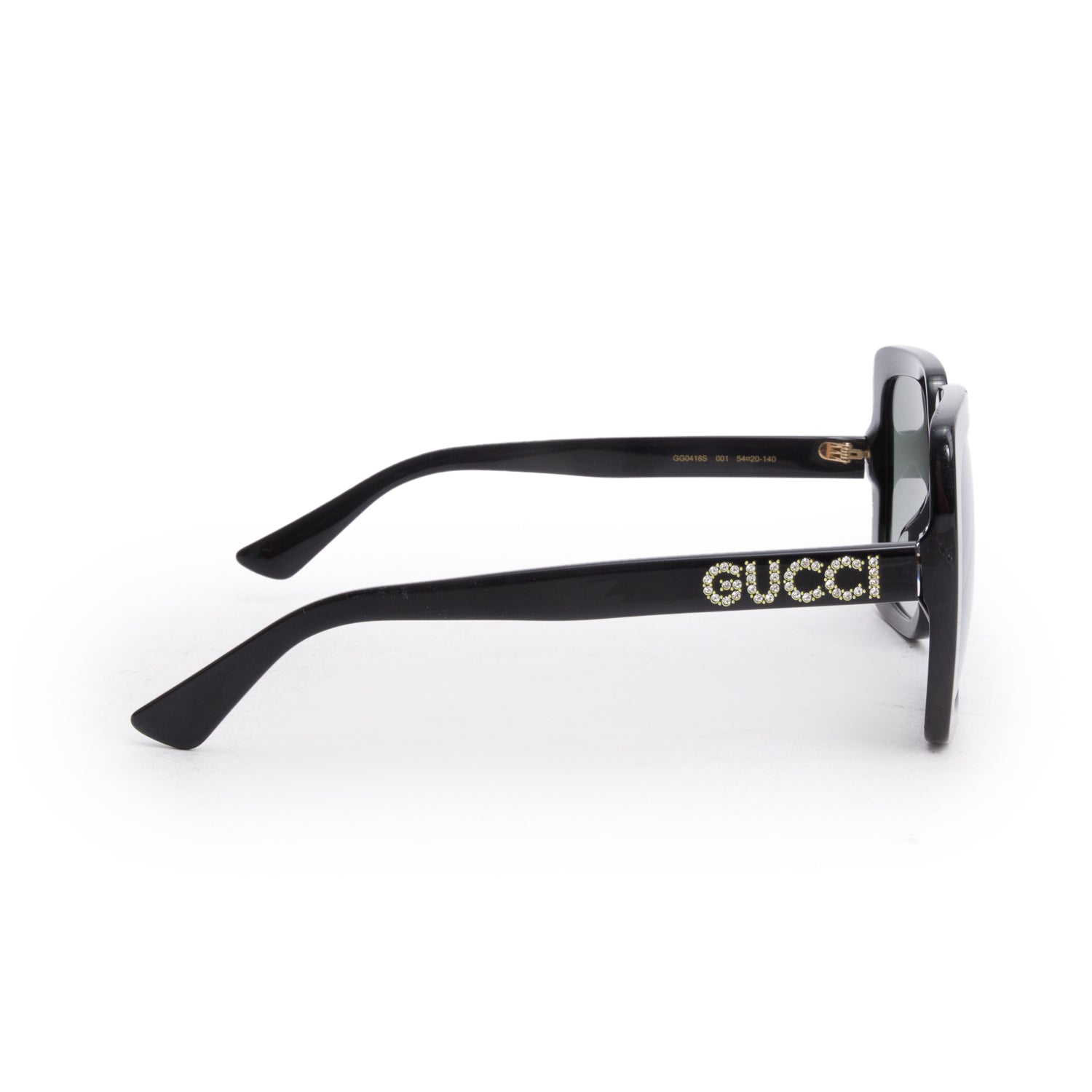 Gucci GG0418S Black Acetate Crystal Logo Oversized Square Sunglasses