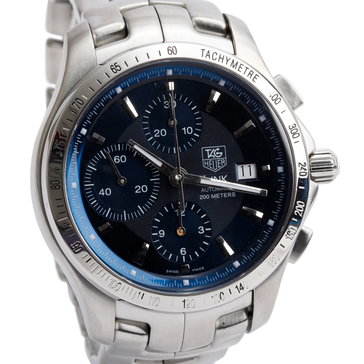 Tag Heuer Stainless Steel Link 42 MM Automatic Chronograph Watch Blue Dial CJF2114
