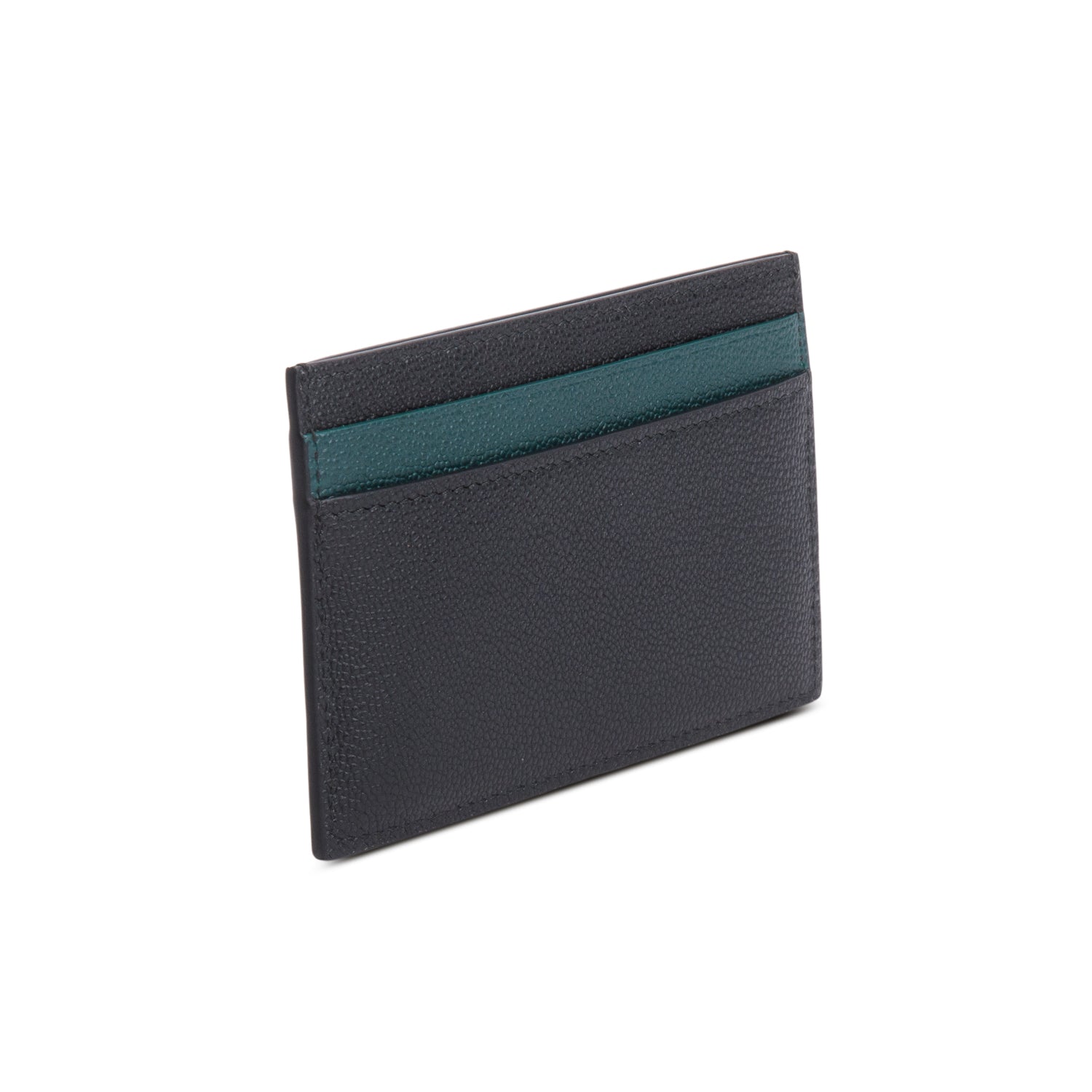 Bvlgari 2023 Black Green Grain Calf Leather Card Holder w/ Box & Authenticity Card