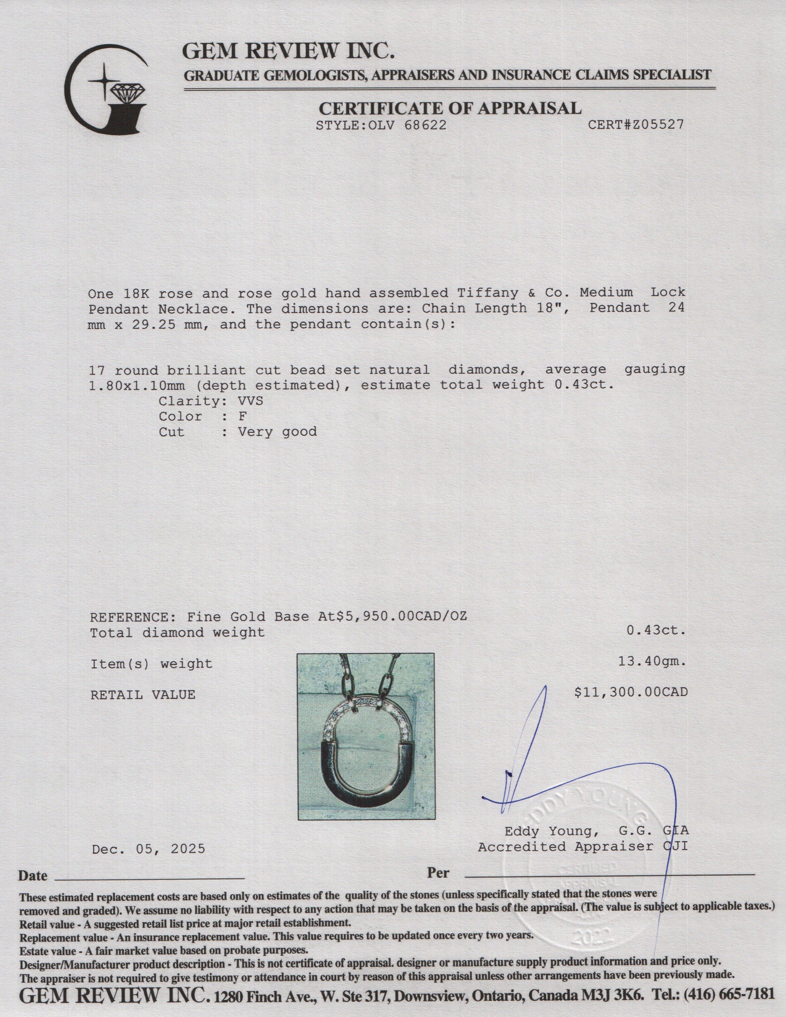 Tiffany & Co. 18k Rose Gold Diamond Medium Lock Pendant Necklace w/ Box