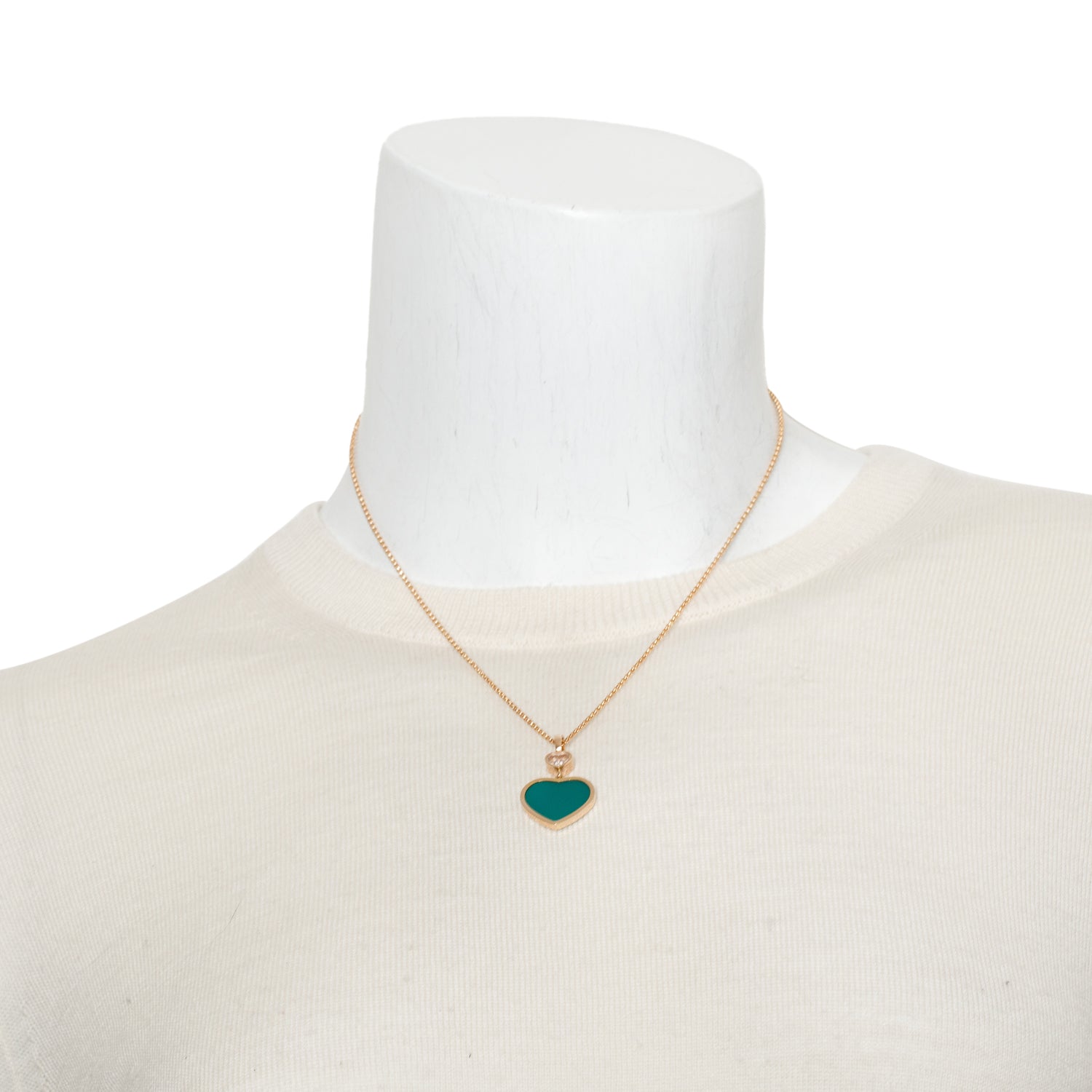 Chopard 18k Rose Gold Green Agate & Diamond Happy Hearts Pendant Necklace w/ Box & Certificate