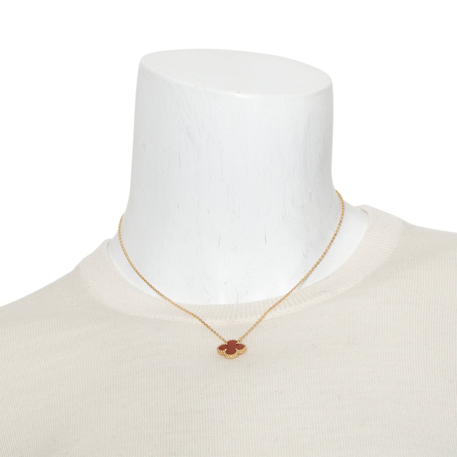 Van Cleef & Arpels 18k Yellow Gold Vintage Alhambra Carnelian Pendant Necklace w/ Box & Certificate
