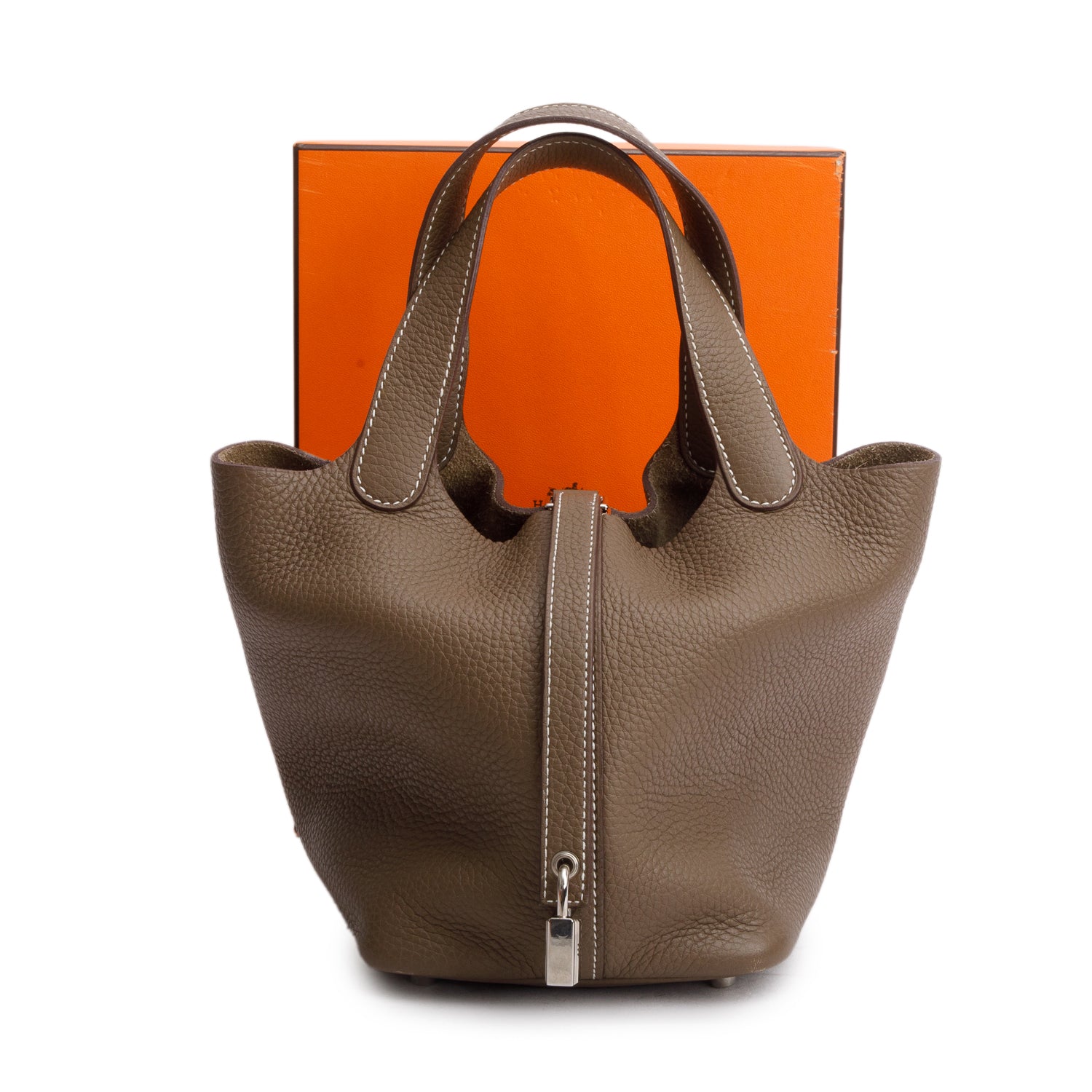 Hermes 2022 Etoupe Taurillon Clemence Picotin Lock 18 w/ Box & Receipt