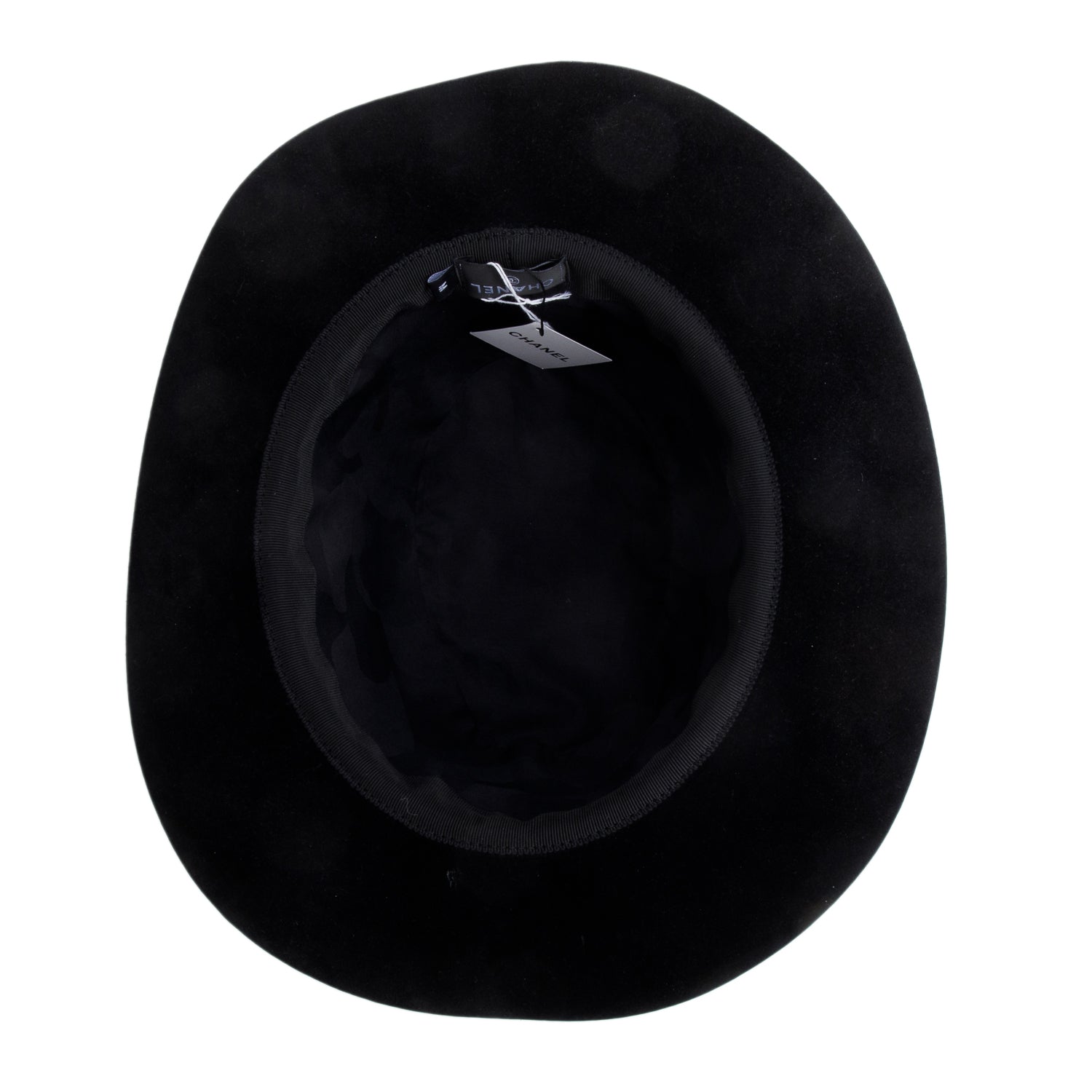 Chanel Black Suede Wide Brim Hat, Size M w/ Box