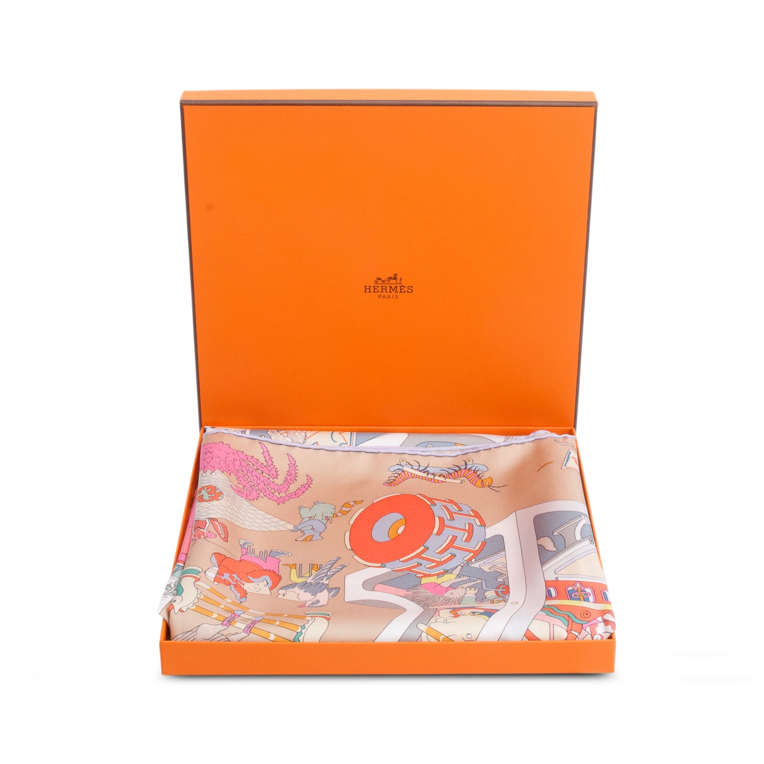 Hermes Multicolore 'Academia Hippica' Silk Scarf 90 w/ Box