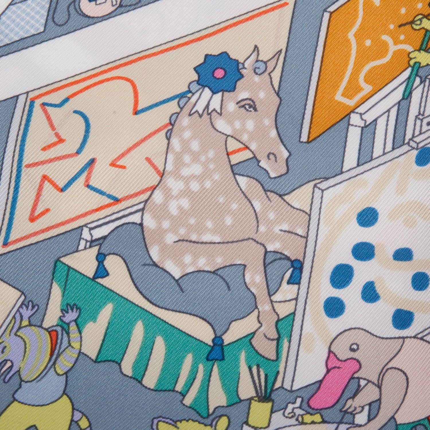 Hermes Multicolore 'Academia Hippica' Silk Scarf 90 w/ Box