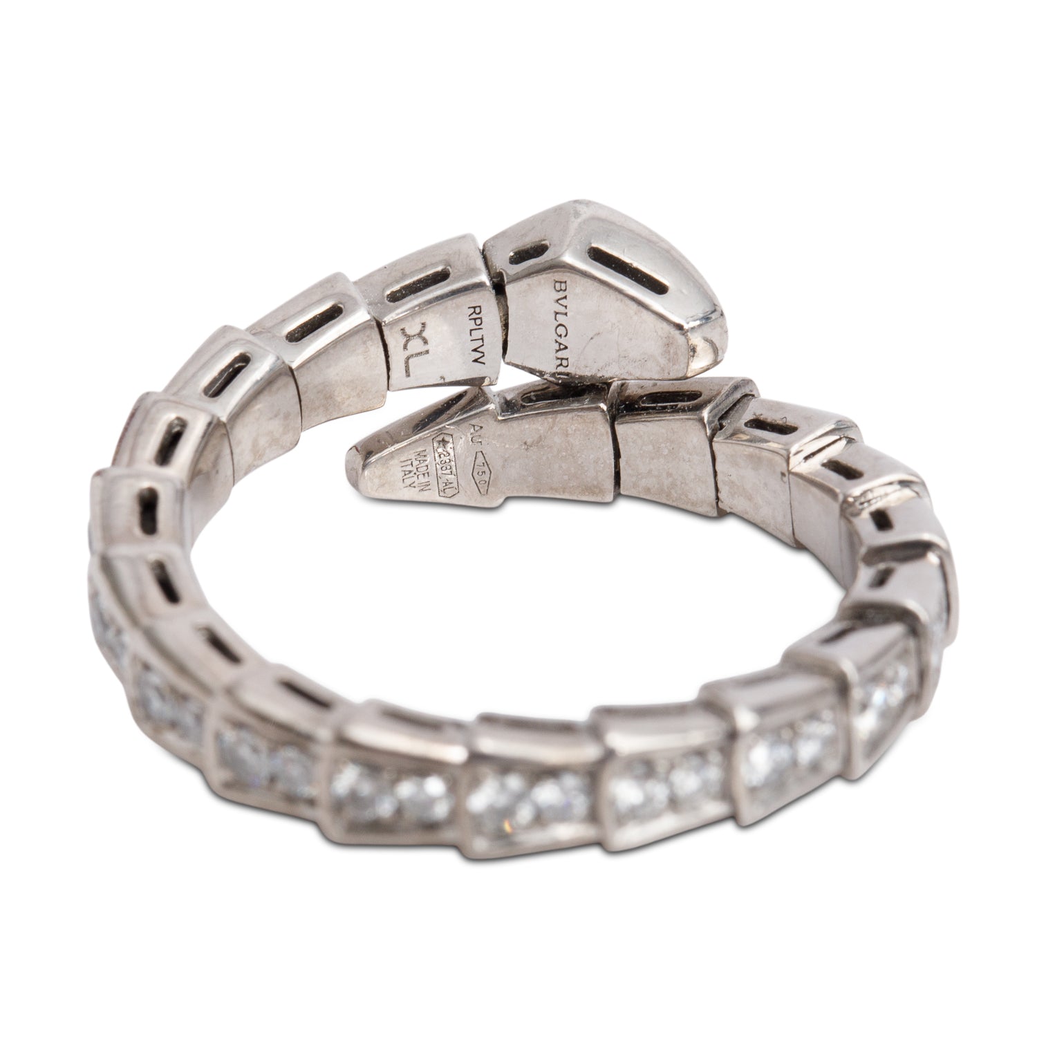 BVLGARI 2023 18k White Gold Diamond Serpenti Viper Ring, Size XL w/ Box & Certificate