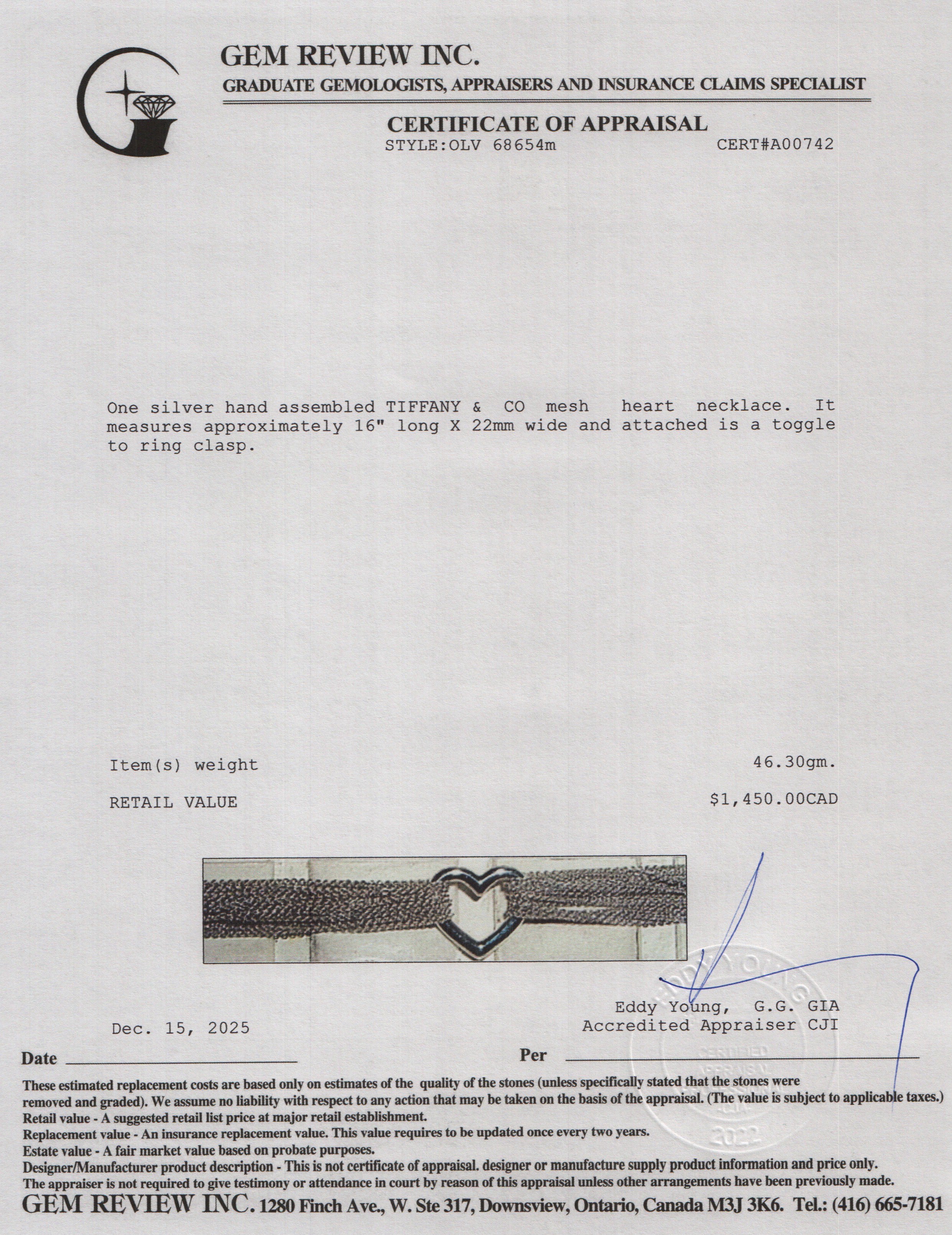 Tiffany & Co. Sterling Silver Mesh Heart Toggle Necklace