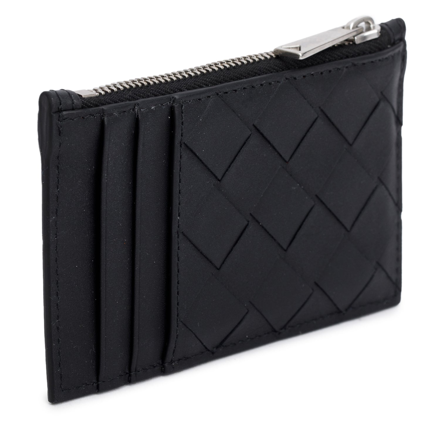 Bottega Veneta Black Nappa Intrecciato Zip Card Holder w/ Box