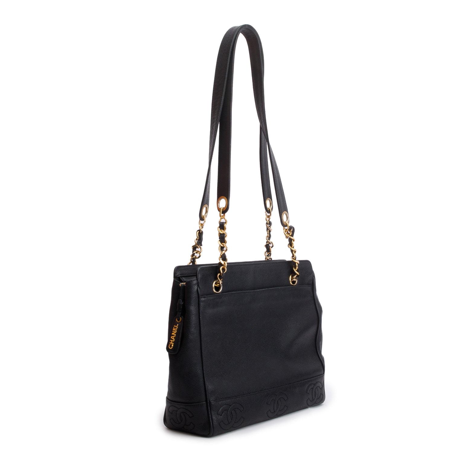 Chanel Vintage Black Caviar Leather Triple CC Tote