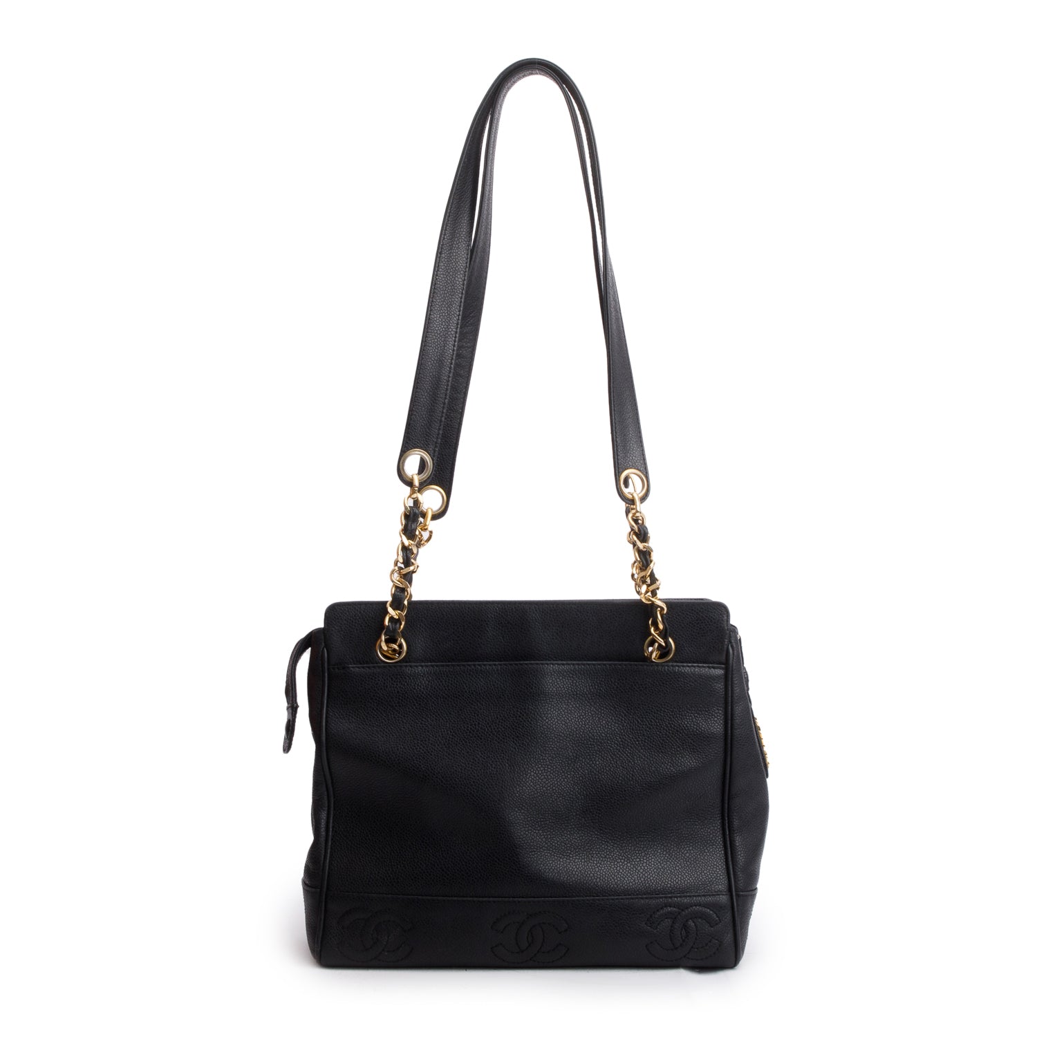 Chanel Vintage Black Caviar Leather Triple CC Tote