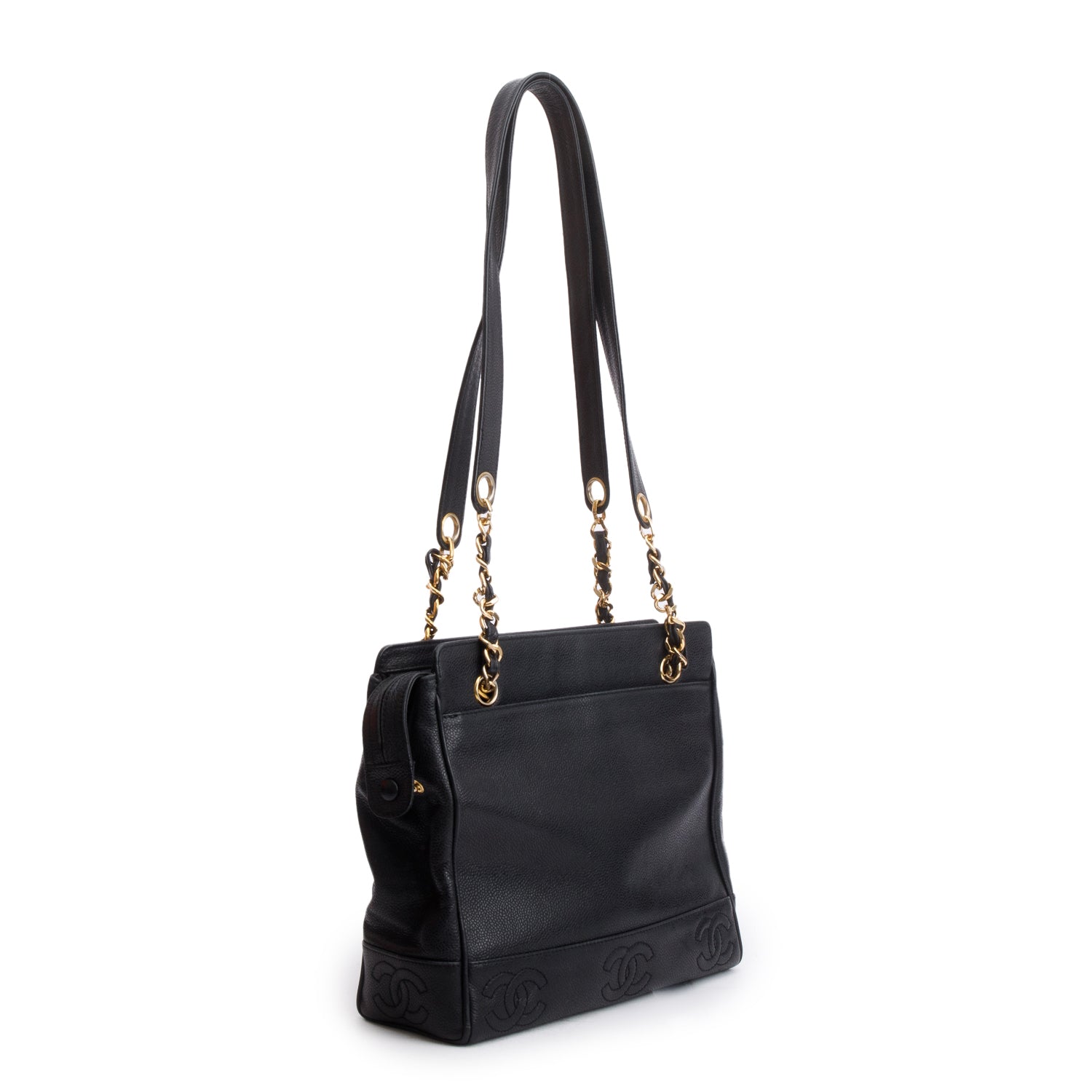 Chanel Vintage Black Caviar Leather Triple CC Tote