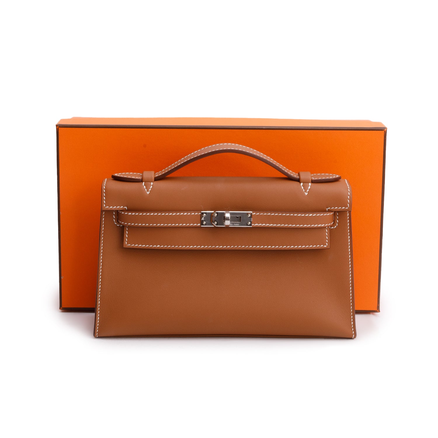 Hermes 2024 Gold Swift Leather Kelly Pochette Clutch w/ Box & Receipt