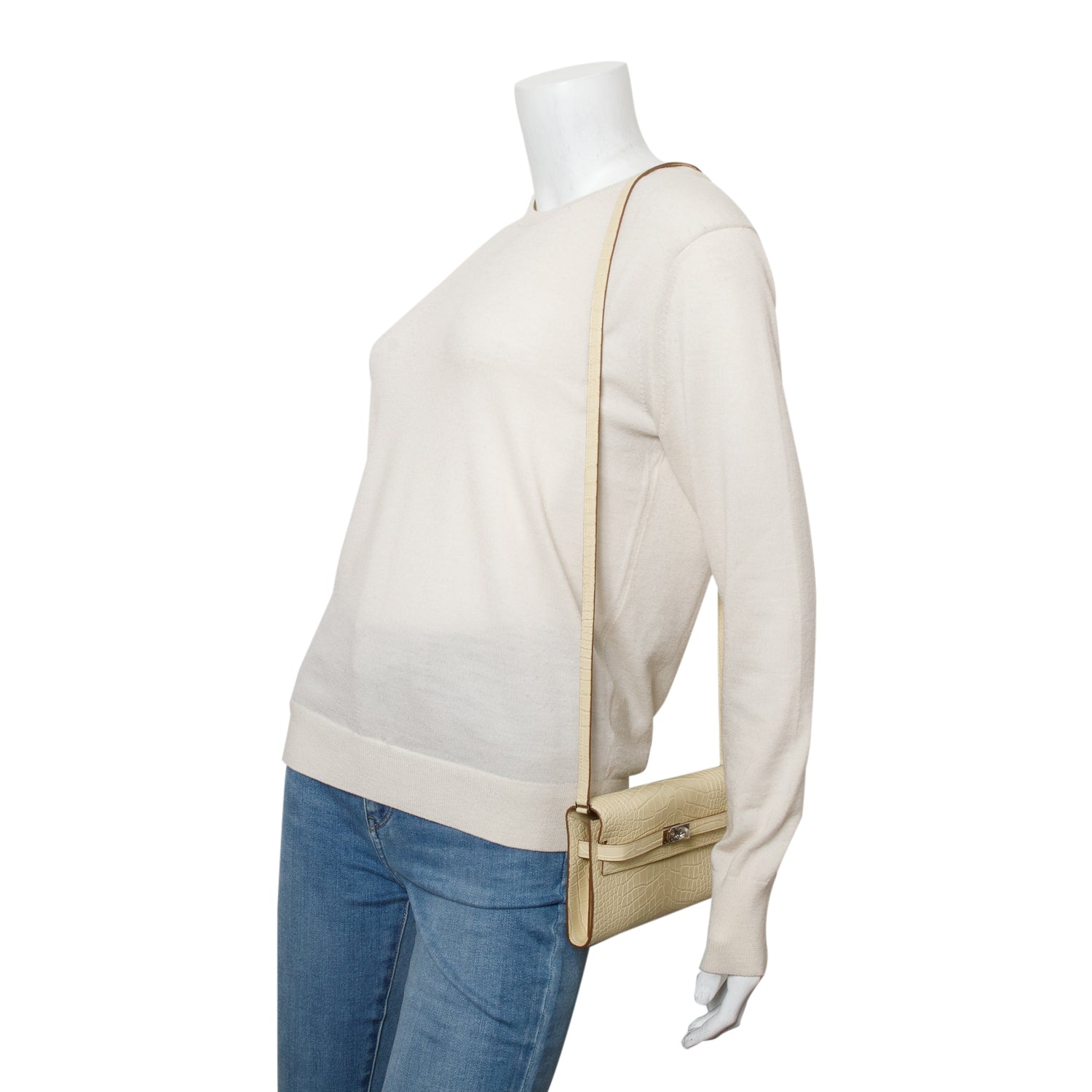 Hermes 2023 Vanille Alligator Mat Kelly Wallet To Go w/ Strap & Box