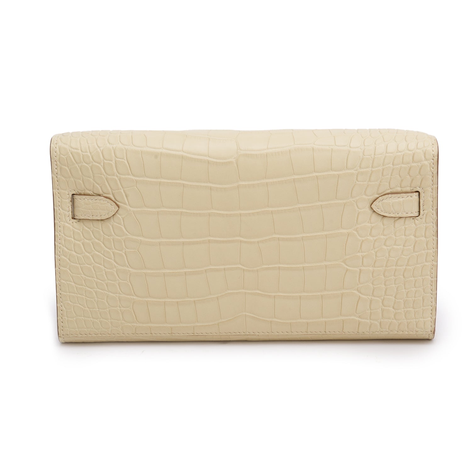 Hermes 2023 Vanille Alligator Mat Kelly Wallet To Go w/ Strap & Box
