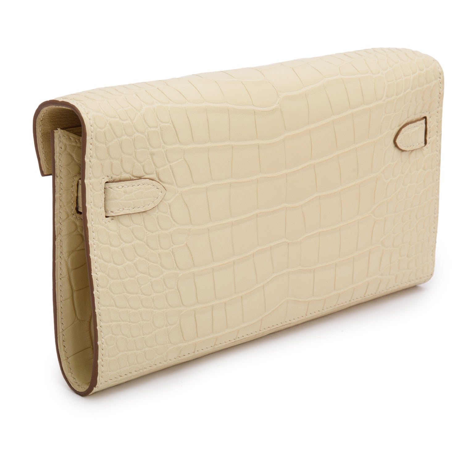 Hermes 2023 Vanille Alligator Mat Kelly Wallet To Go w/ Strap & Box