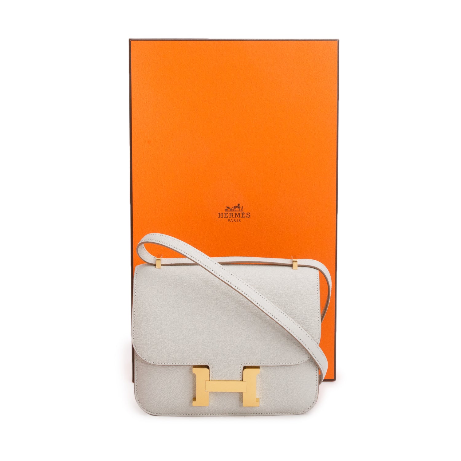 Hermes 2025 Gris Perle Chevre Mysore Leather Mini Constance 18 w/ Box