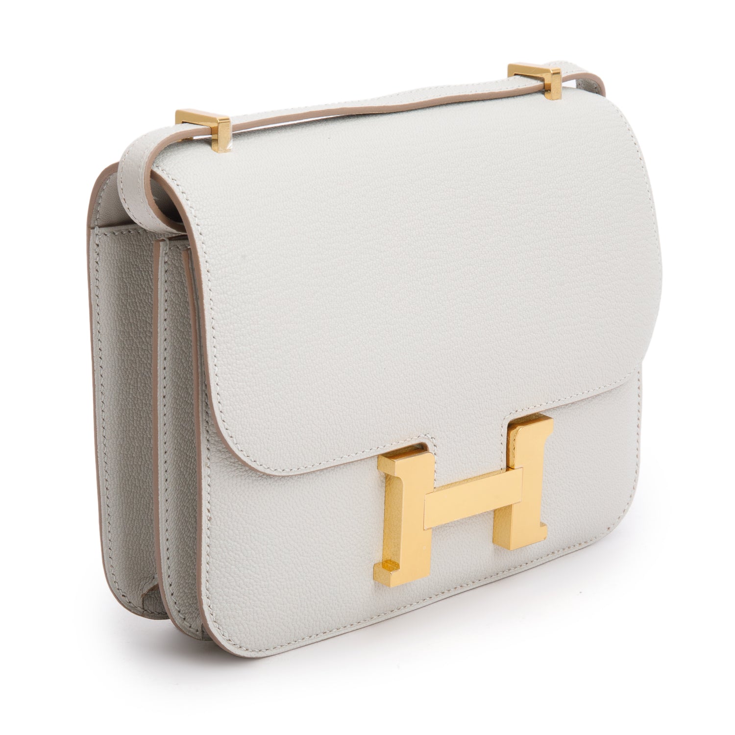 Hermes 2025 Gris Perle Chevre Mysore Leather Mini Constance 18 w/ Box