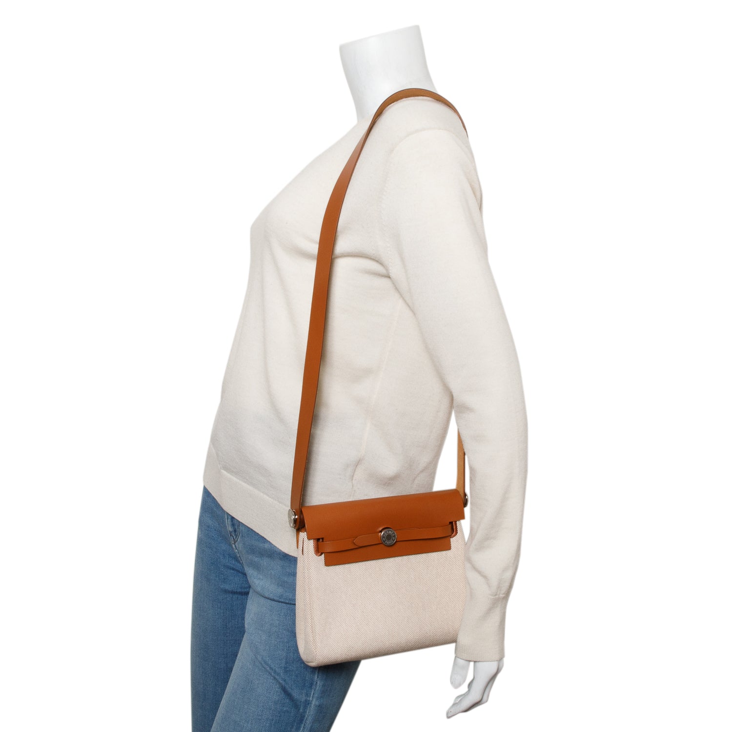 Hermes 2025 Naturel Sable & Écru Toile H Canvas Mini Herbag 20 w/ Box