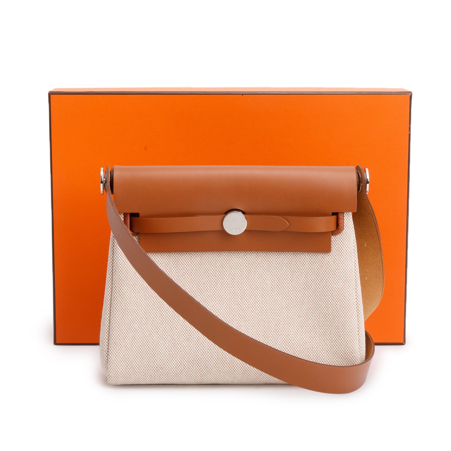 Hermes 2025 Naturel Sable & Écru Toile H Canvas Mini Herbag 20 w/ Box