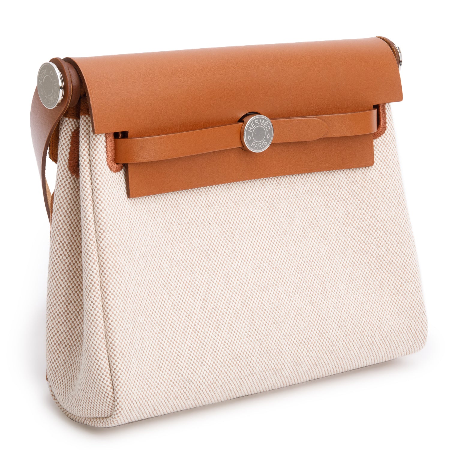 Hermes 2025 Naturel Sable & Écru Toile H Canvas Mini Herbag 20 w/ Box