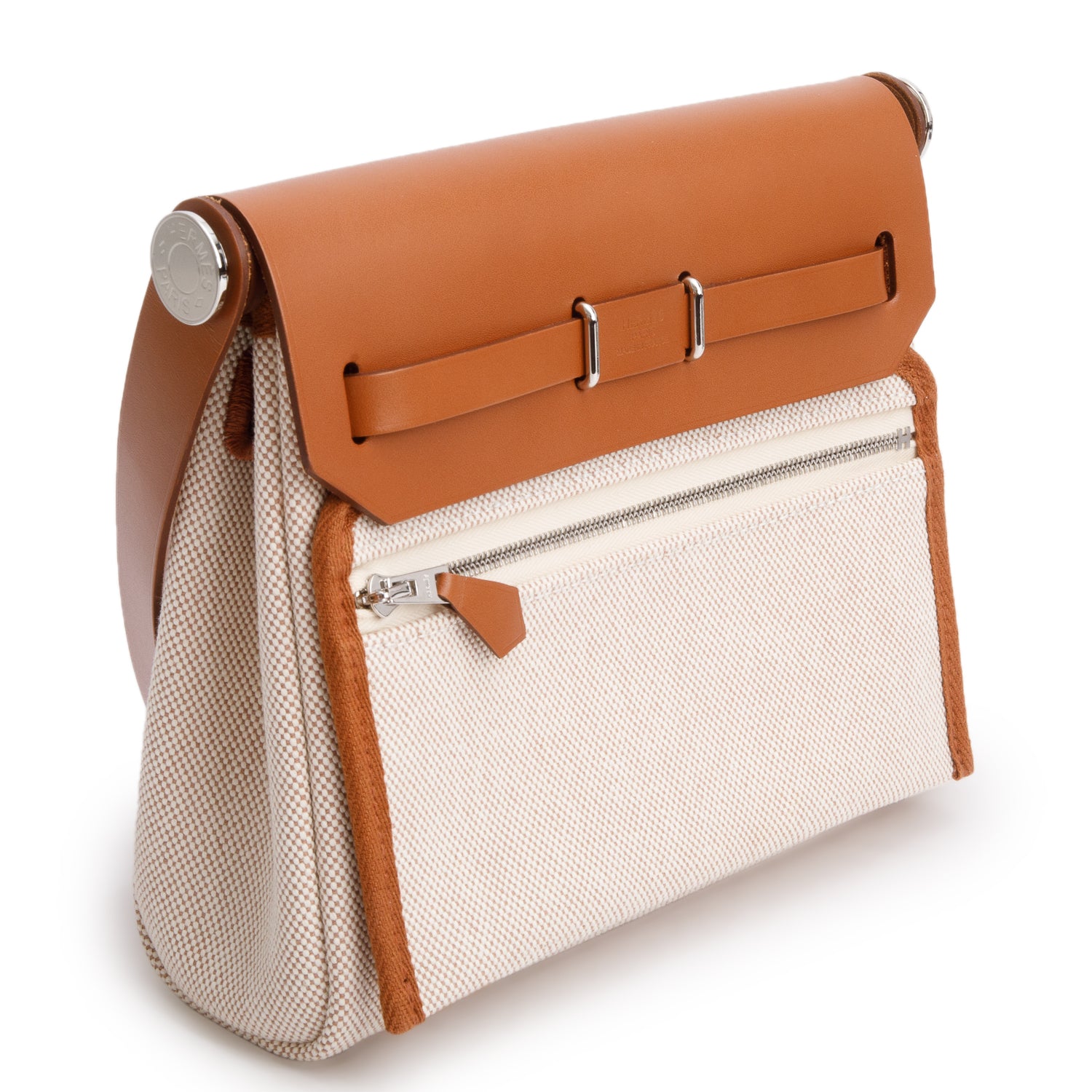 Hermes 2025 Naturel Sable & Écru Toile H Canvas Mini Herbag 20 w/ Box