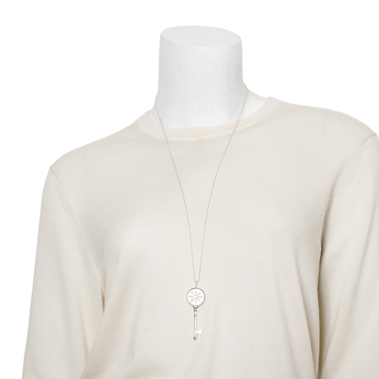 Tiffany & Co. Sterling Silver Diamond Large Daisy Key Pendant Necklace