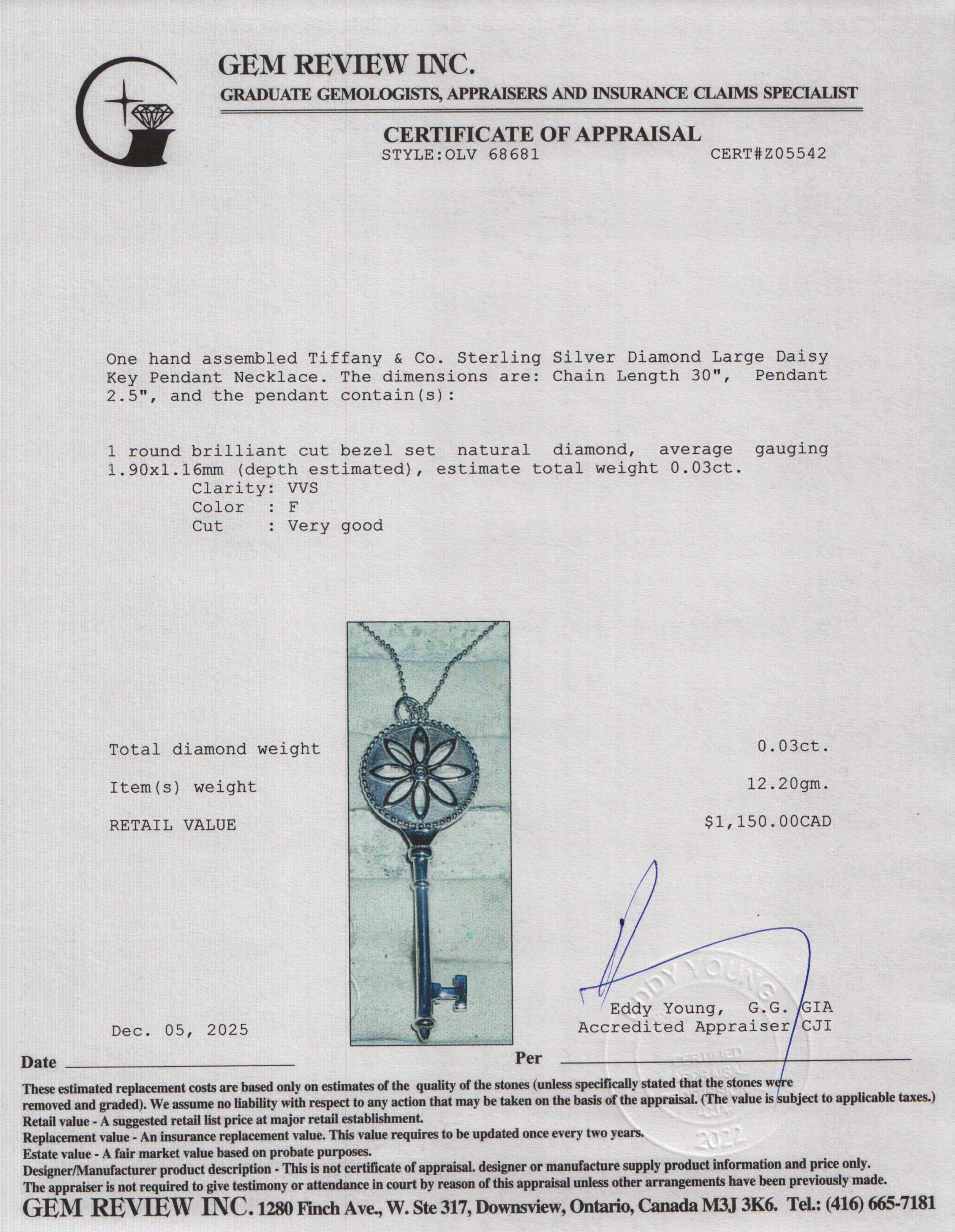 Tiffany & Co. Sterling Silver Diamond Large Daisy Key Pendant Necklace