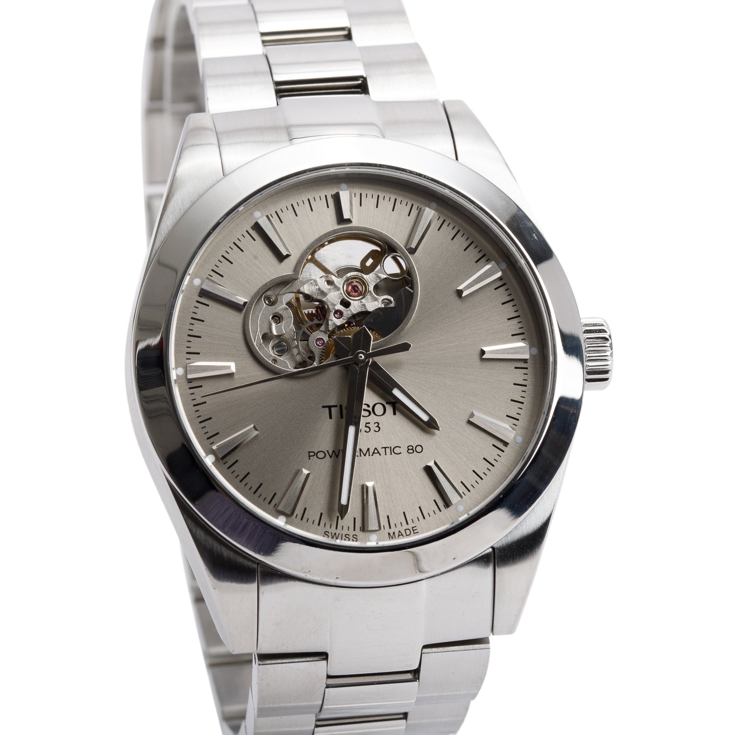Tissot Stainless Steel Gentleman Open Heart Powermatic 80 40 MM Automatic Watch Silver Dial w/ Box & Papers