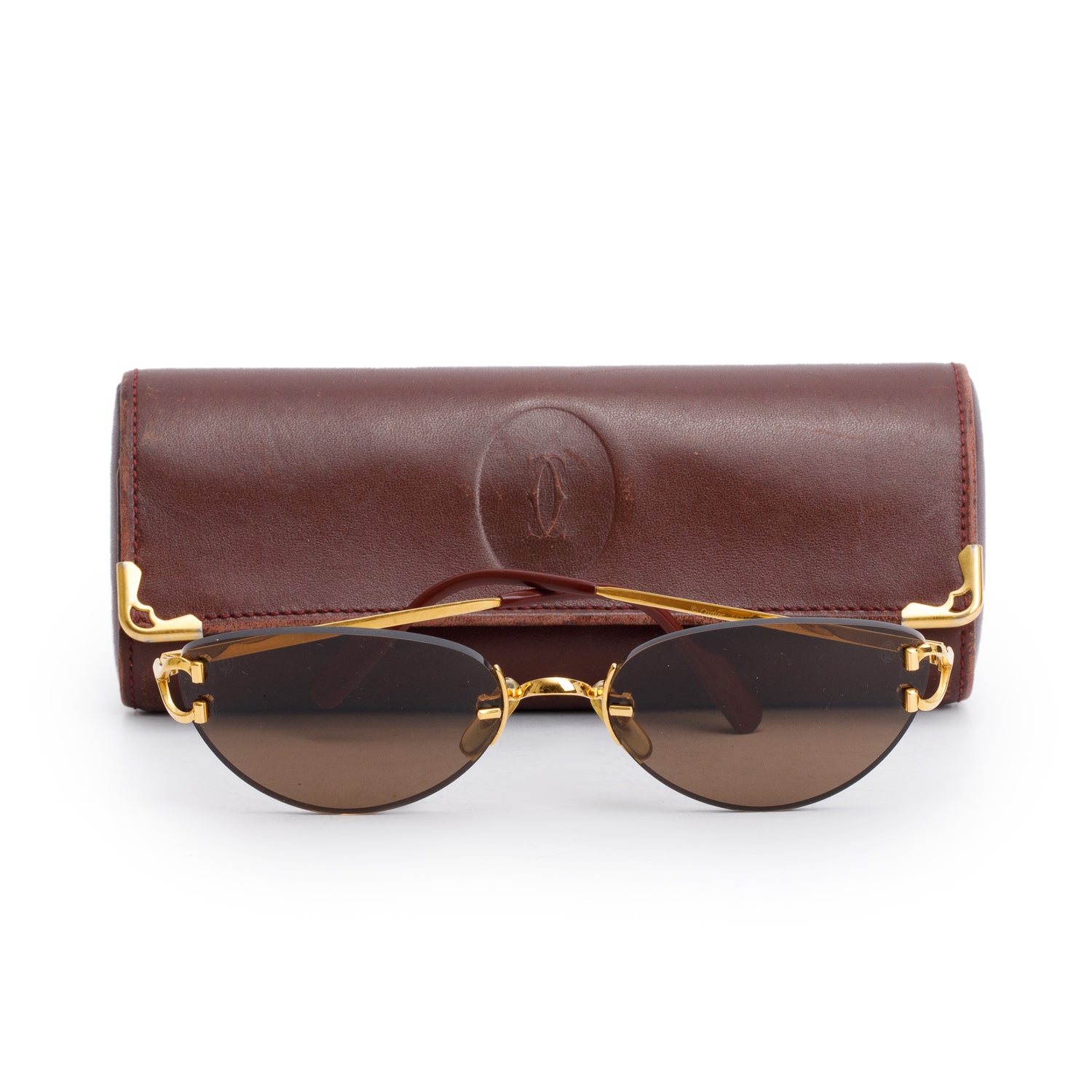 Cartier CT1741481 Gold-Tone Metal Rimless Cat Eye Sunglasses w/ Case