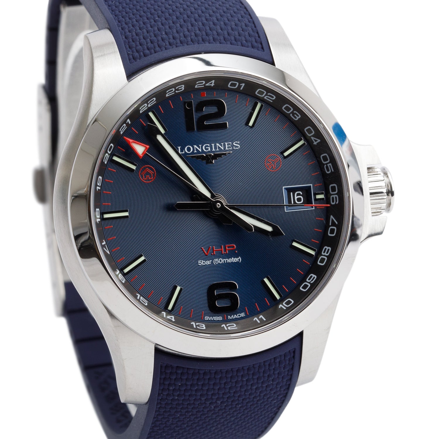 Longines Stainless Steel Conquest V.H.P. 41 MM Quartz Watch Blue Dial w/ Box & Papers