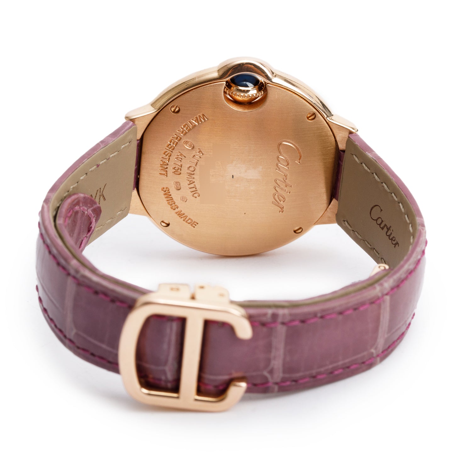 Cartier 18k Rose Gold Diamond Bezel Ballon Bleu de Cartier 33 MM Automatic Watch Silver Dial 3282