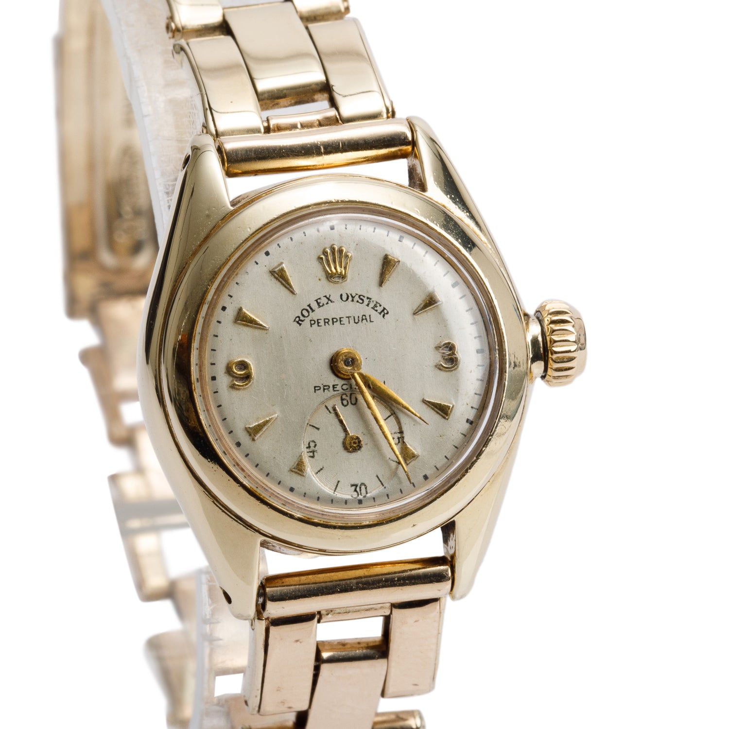 Rolex Vintage 10k Yellow Gold Oyster Perpetual Bubble Back 24 MM Watch Silver Dial 5003