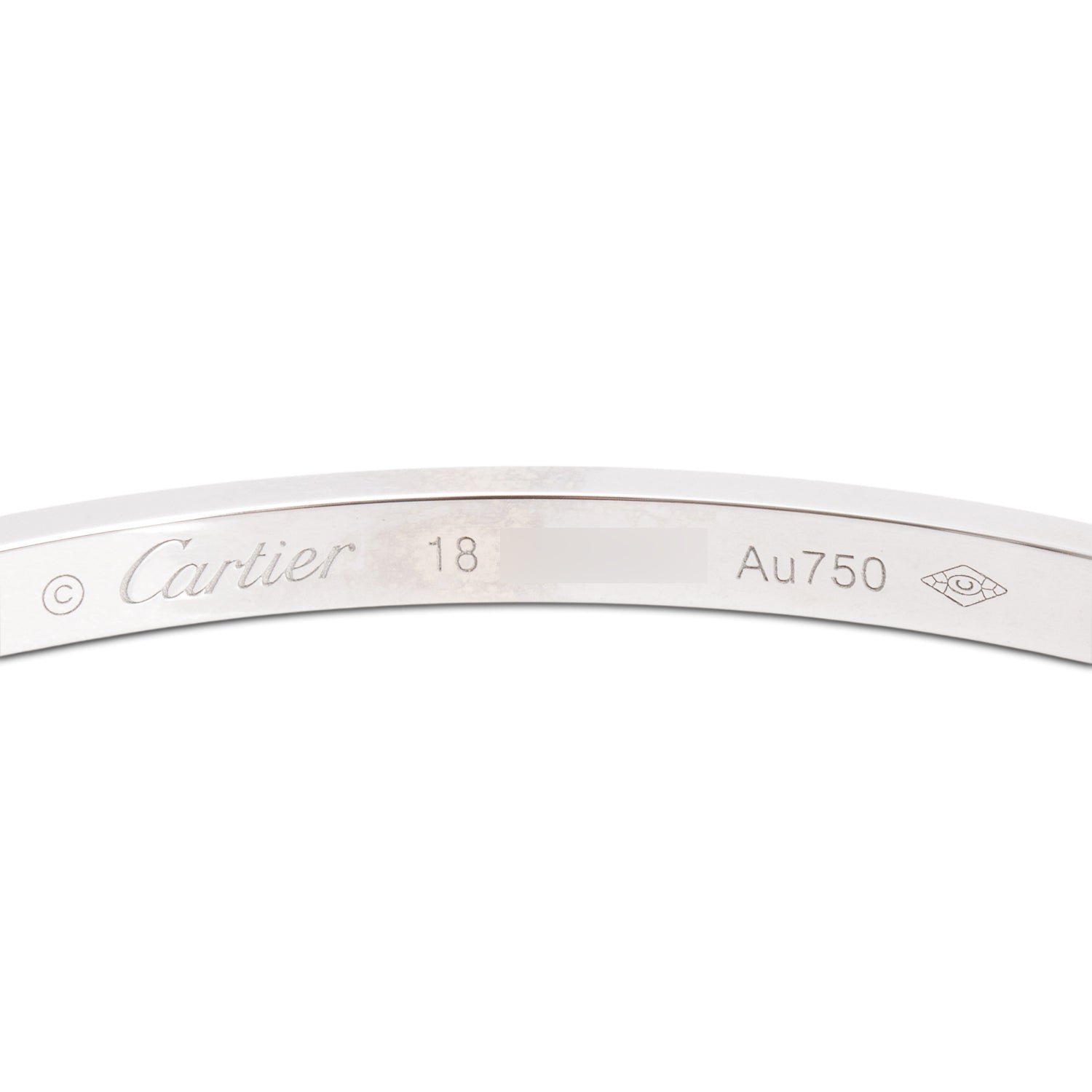 Cartier 18k White Gold 3.65 MM Love Bracelet, Small Model, Size 18 w/ Pouch