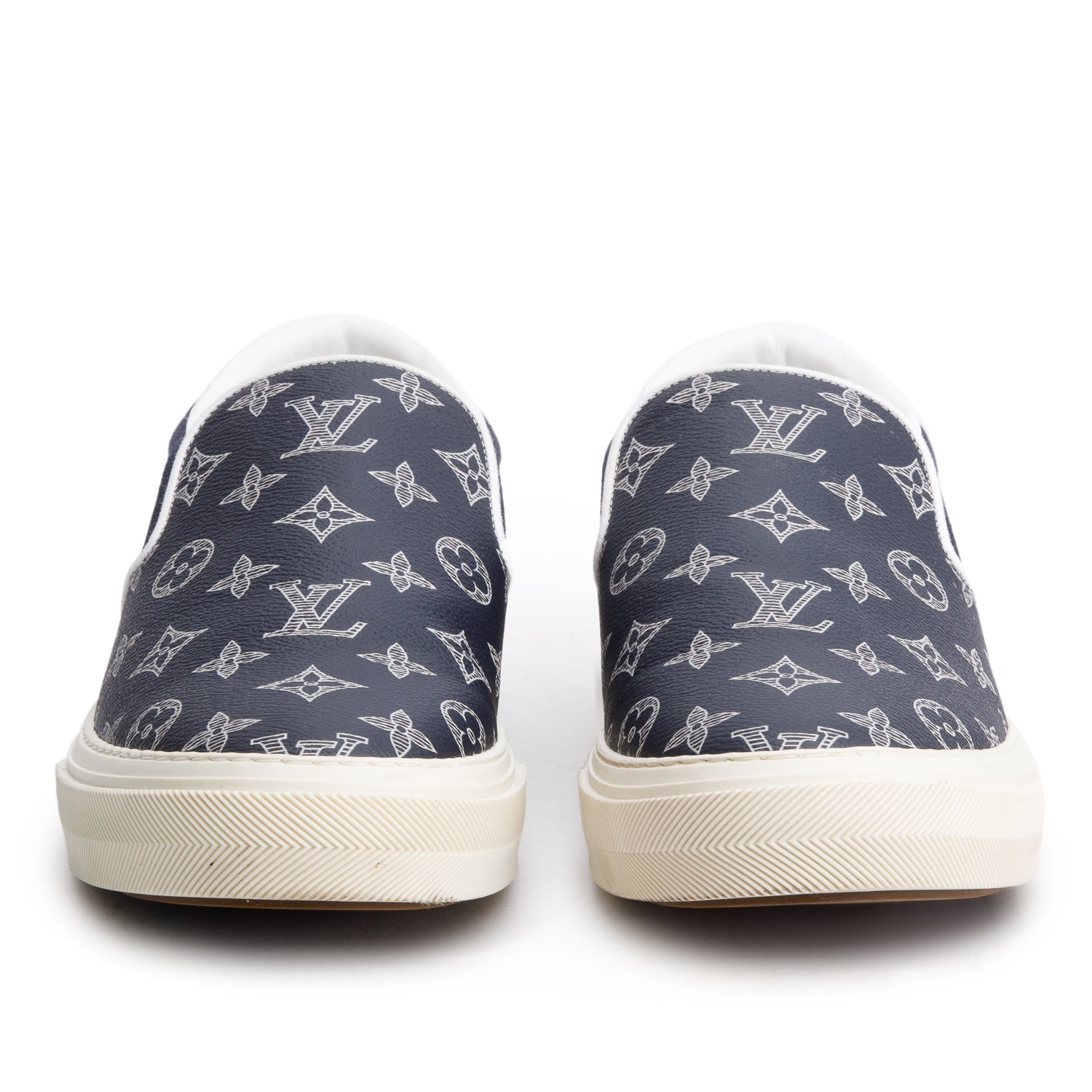 Louis Vuitton Blue Monogram Trocadero Richelieu Slip On Sneakers, Men's size 10 w/ Box