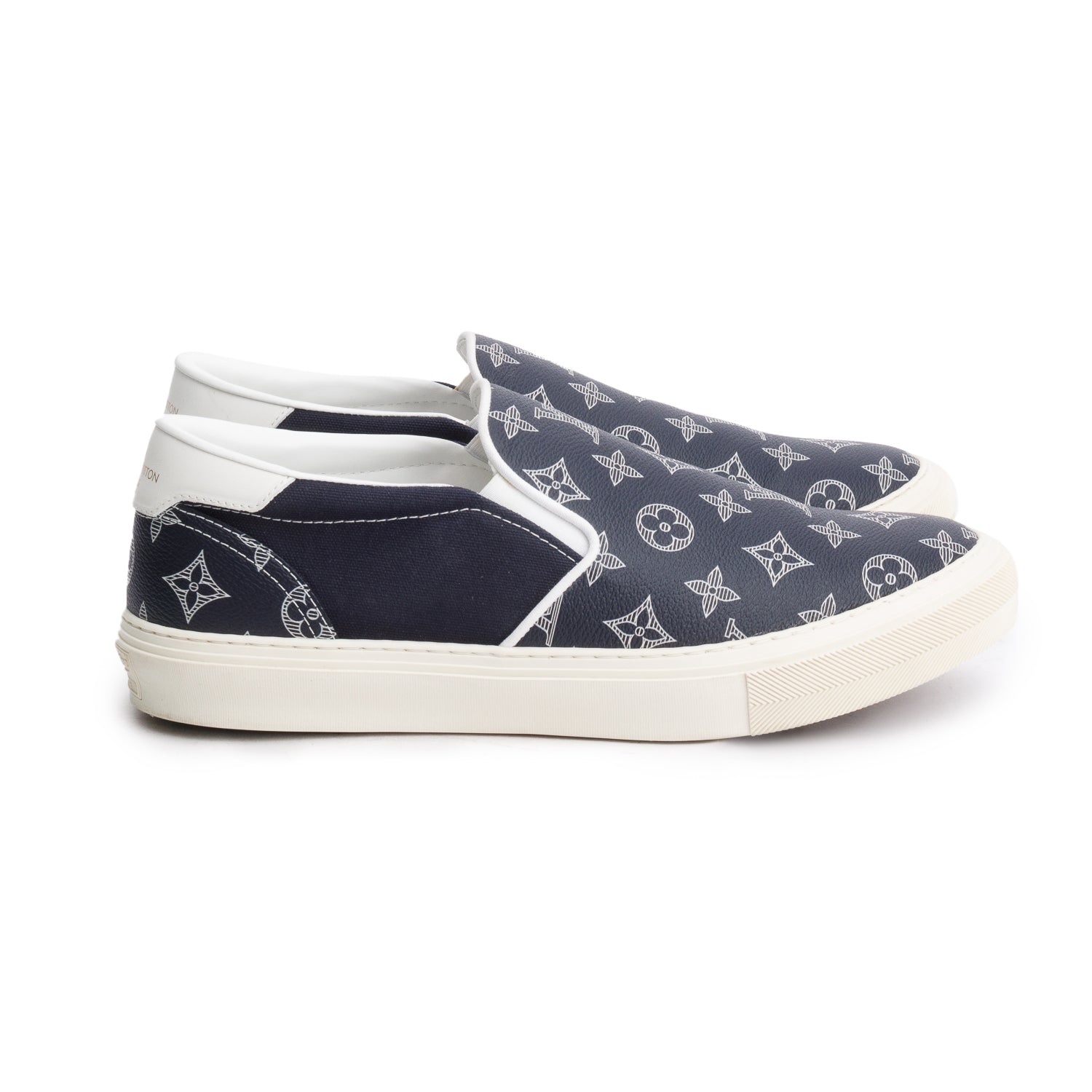 Louis Vuitton Blue Monogram Trocadero Richelieu Slip On Sneakers, Men's size 10 w/ Box