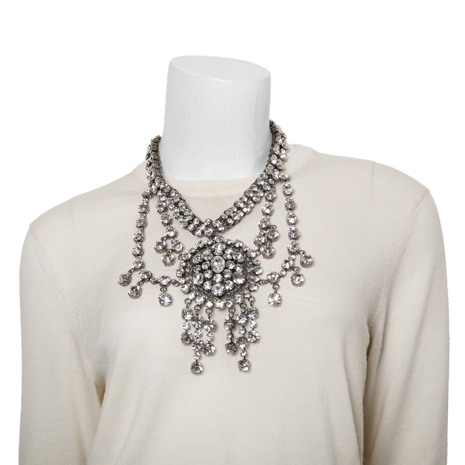 Gucci Silver-Plated Crystal Statement Necklace