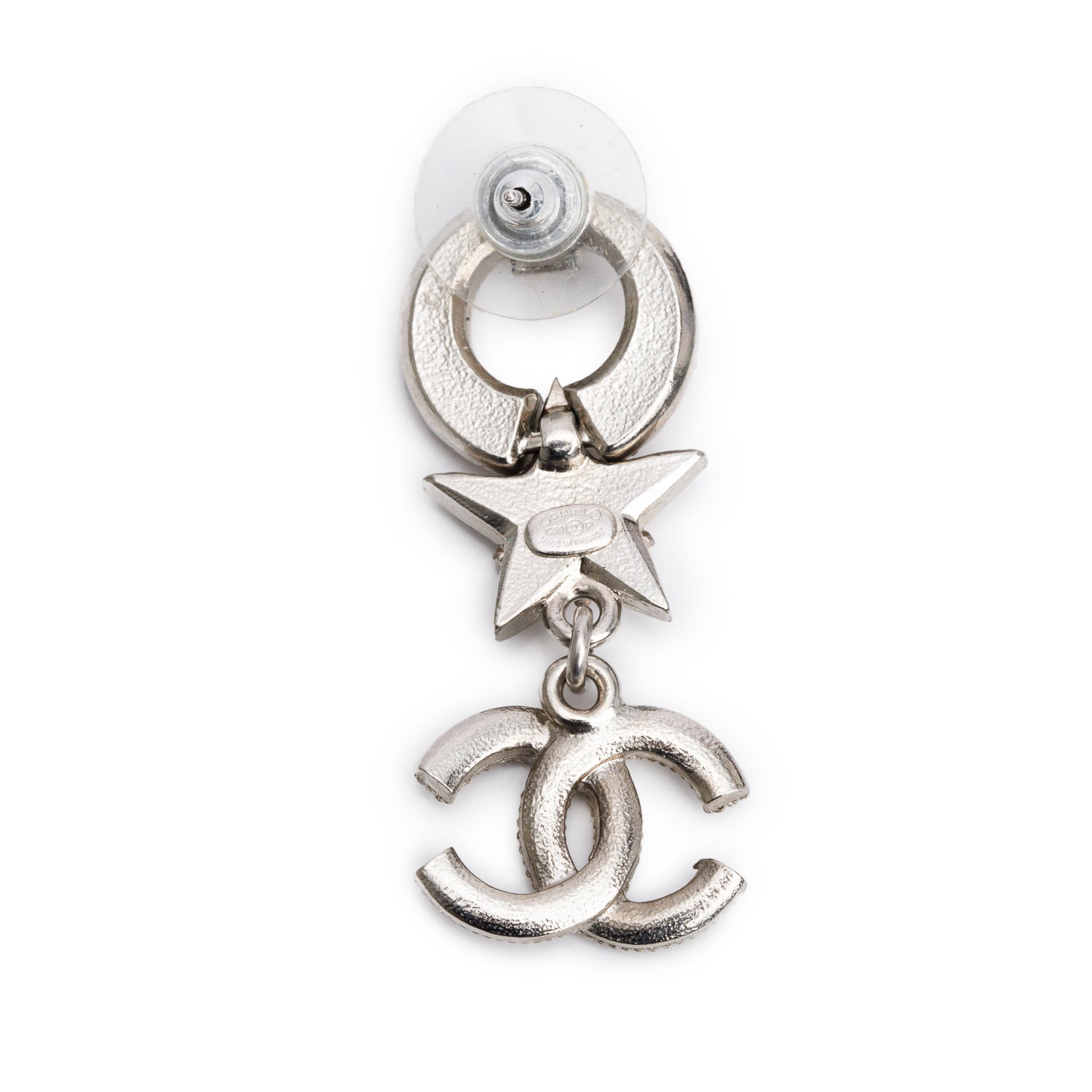 Chanel 2020 Palladium-Plated Strass Star & CC Drop Earrings w/ Box