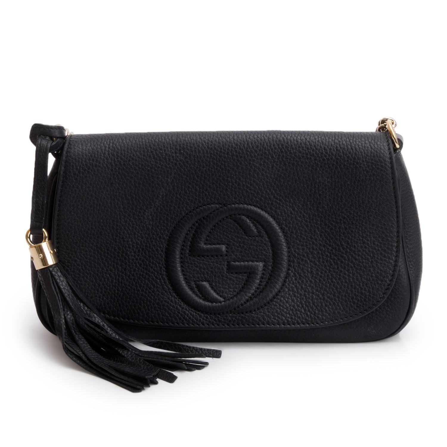 Gucci Black Pebbled Calfskin Medium Soho Chain Crossbody Bag w/ Box