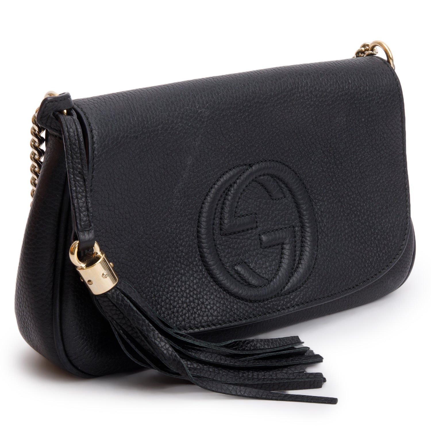 Gucci Black Pebbled Calfskin Medium Soho Chain Crossbody Bag w/ Box