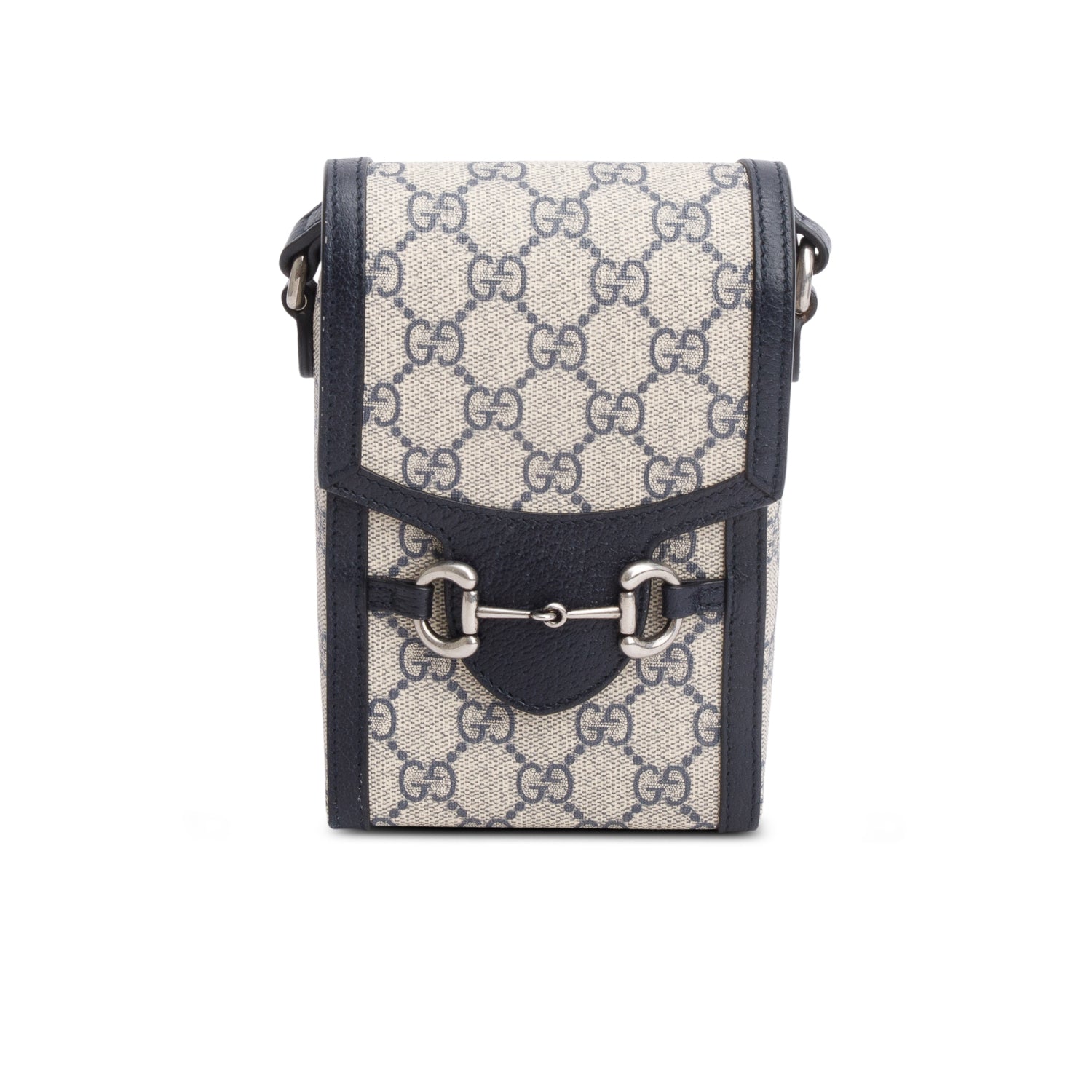 Gucci Black GG Supreme Denim Monogram Mini Horsebit 1955 Crossbody Bag