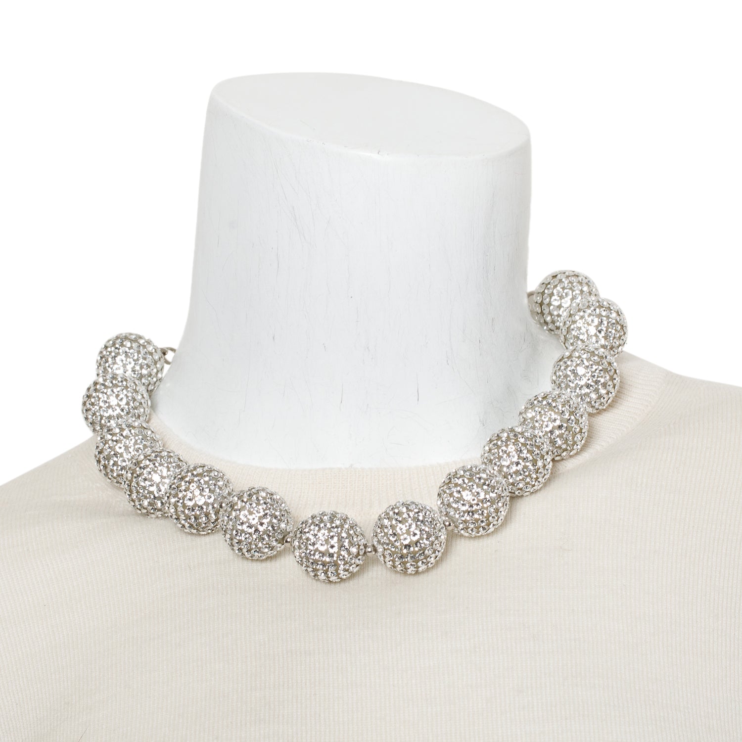 Chanel Palladium-Plated Crystal CC Ball Choker Necklace