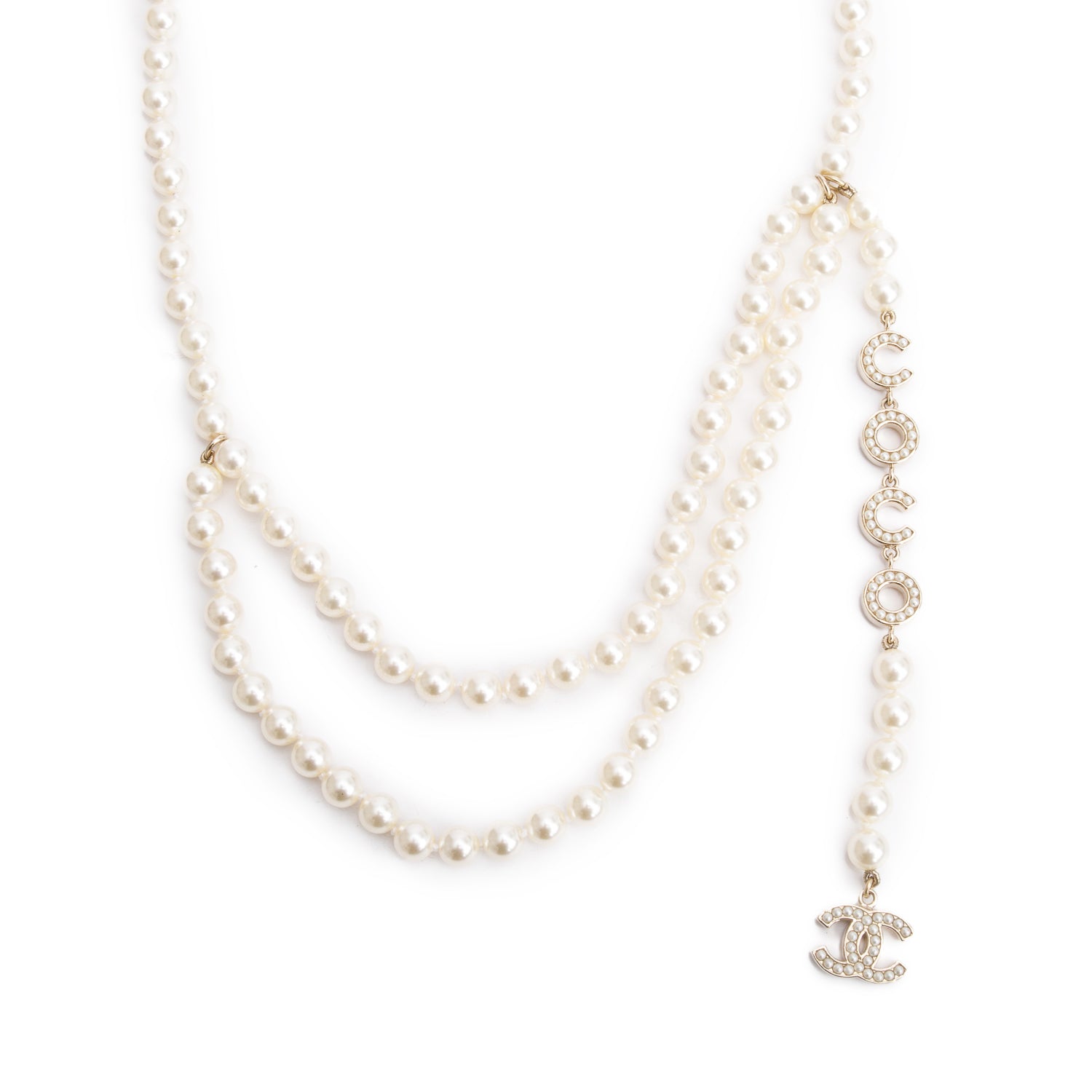 Chanel 2021 Gold-Plated Faux Pearl CC Coco Necklace or Belt w/ Box